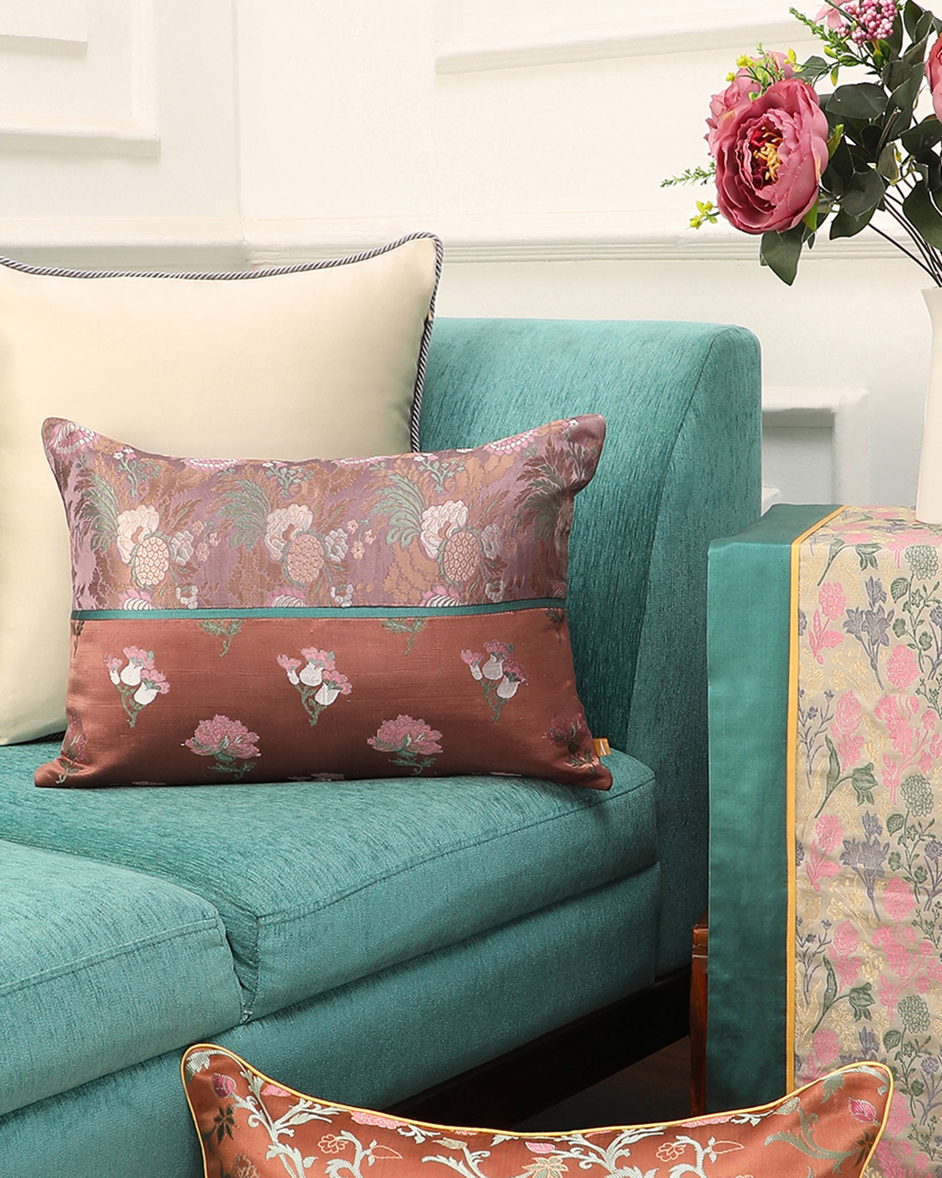 Alam Banarasi Satin Brocade and Gyasar Silk Cushion Cover