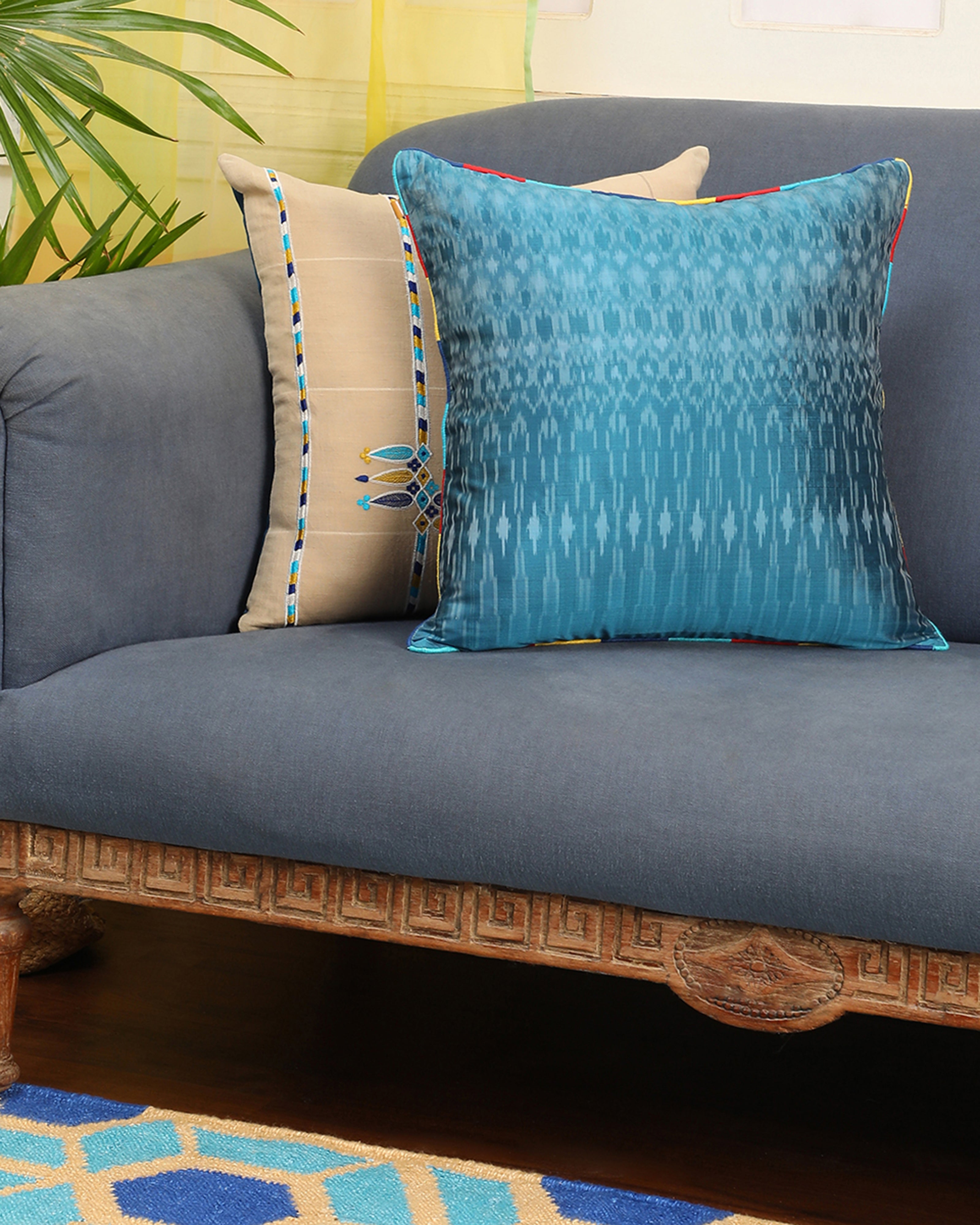 Raman Pochampally Warp Ikat Silk Cushion Cover