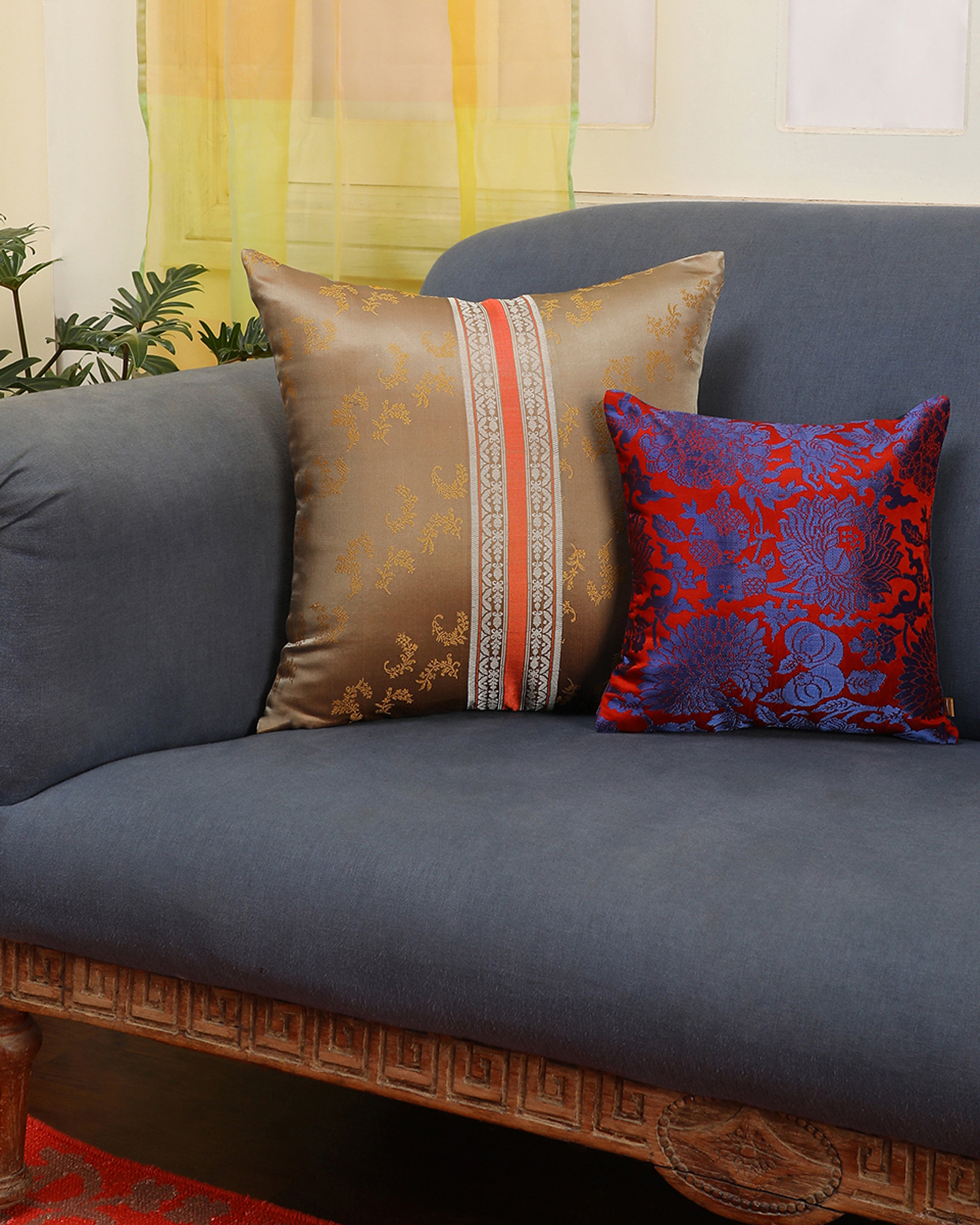 Tanai Banarasi Tanchoi Silk Cushion Cover