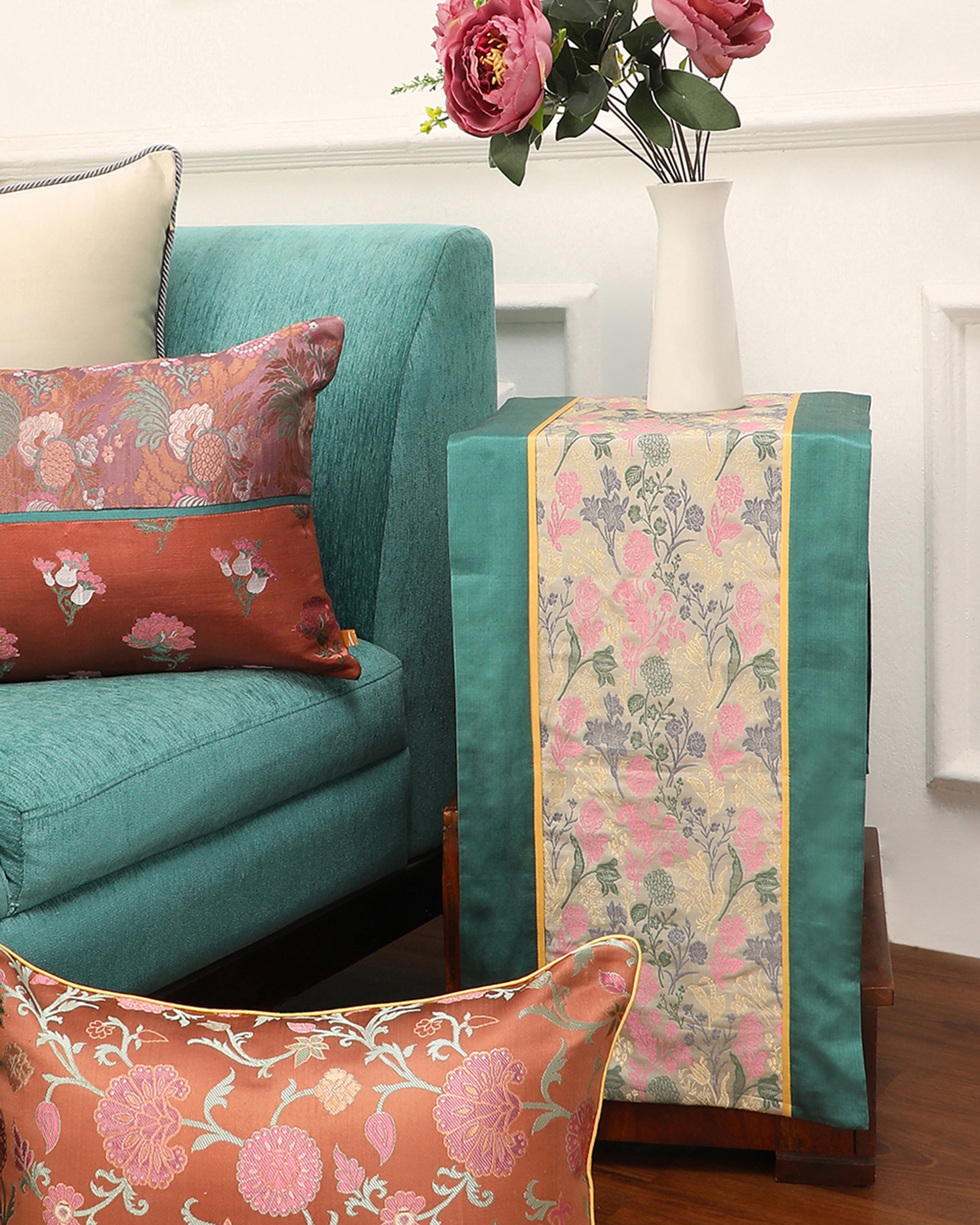 Gael Banarasi Satin Brocade Silk Table Runner