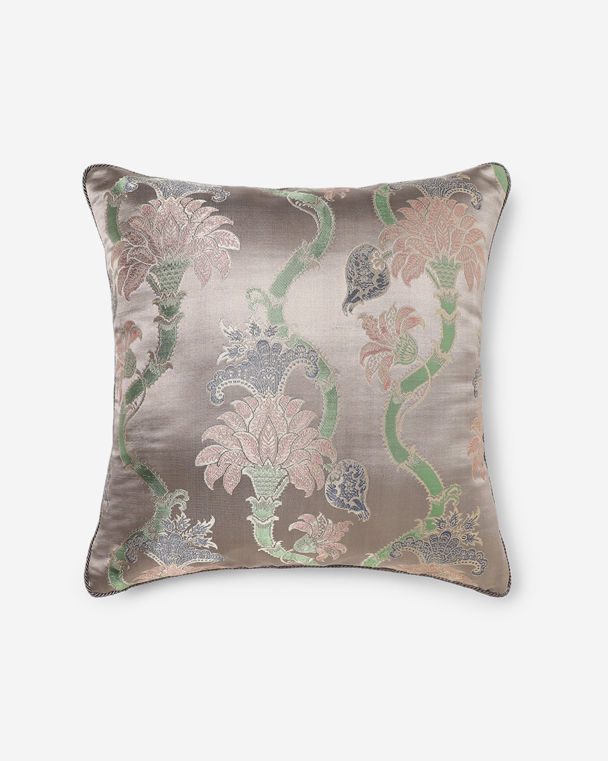 Beige - Tussar Silk Bengal Kantha Work Cushion Cover 12