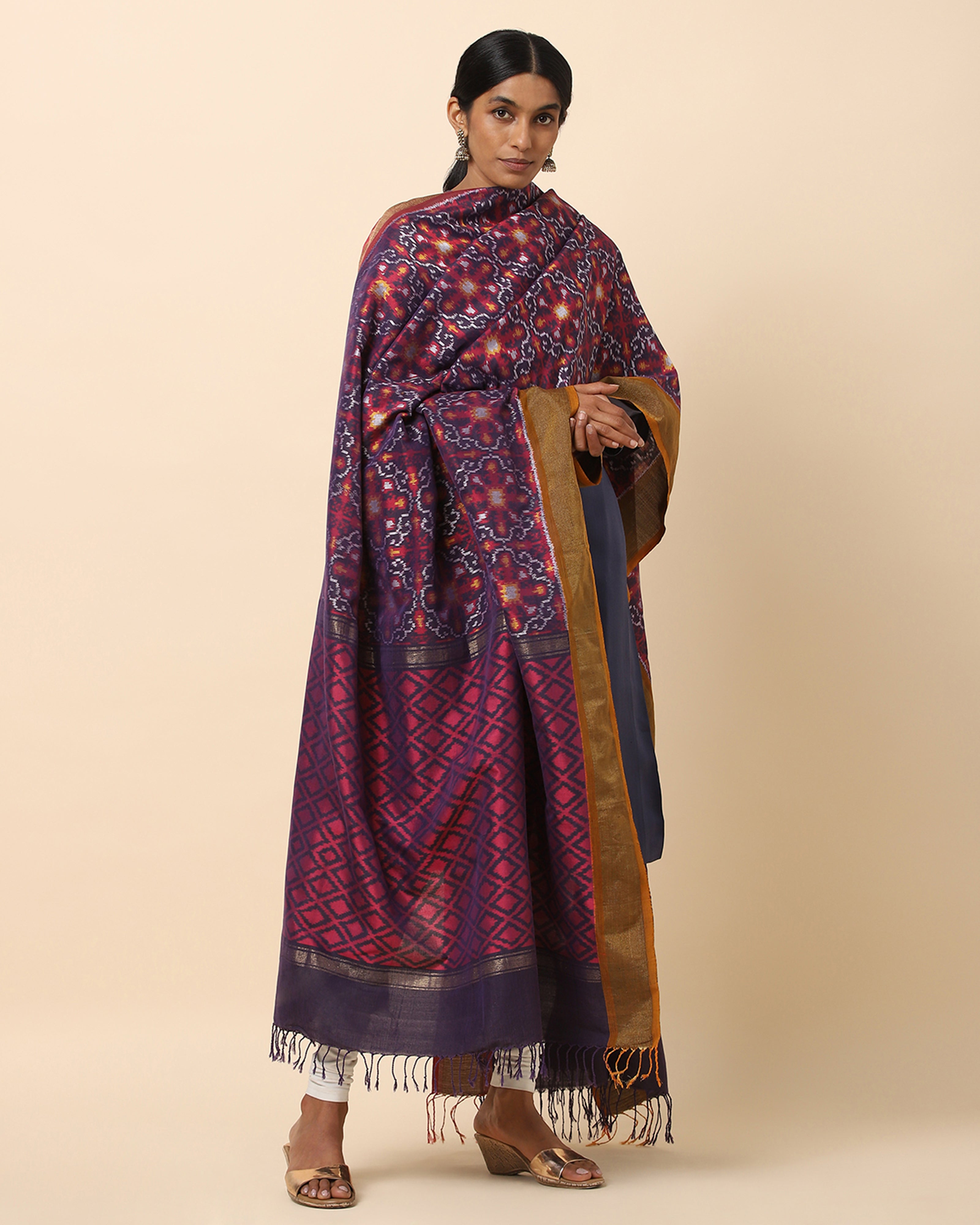 Ahilya Pochampally Weft Ikat Cotton Silk Dupatta