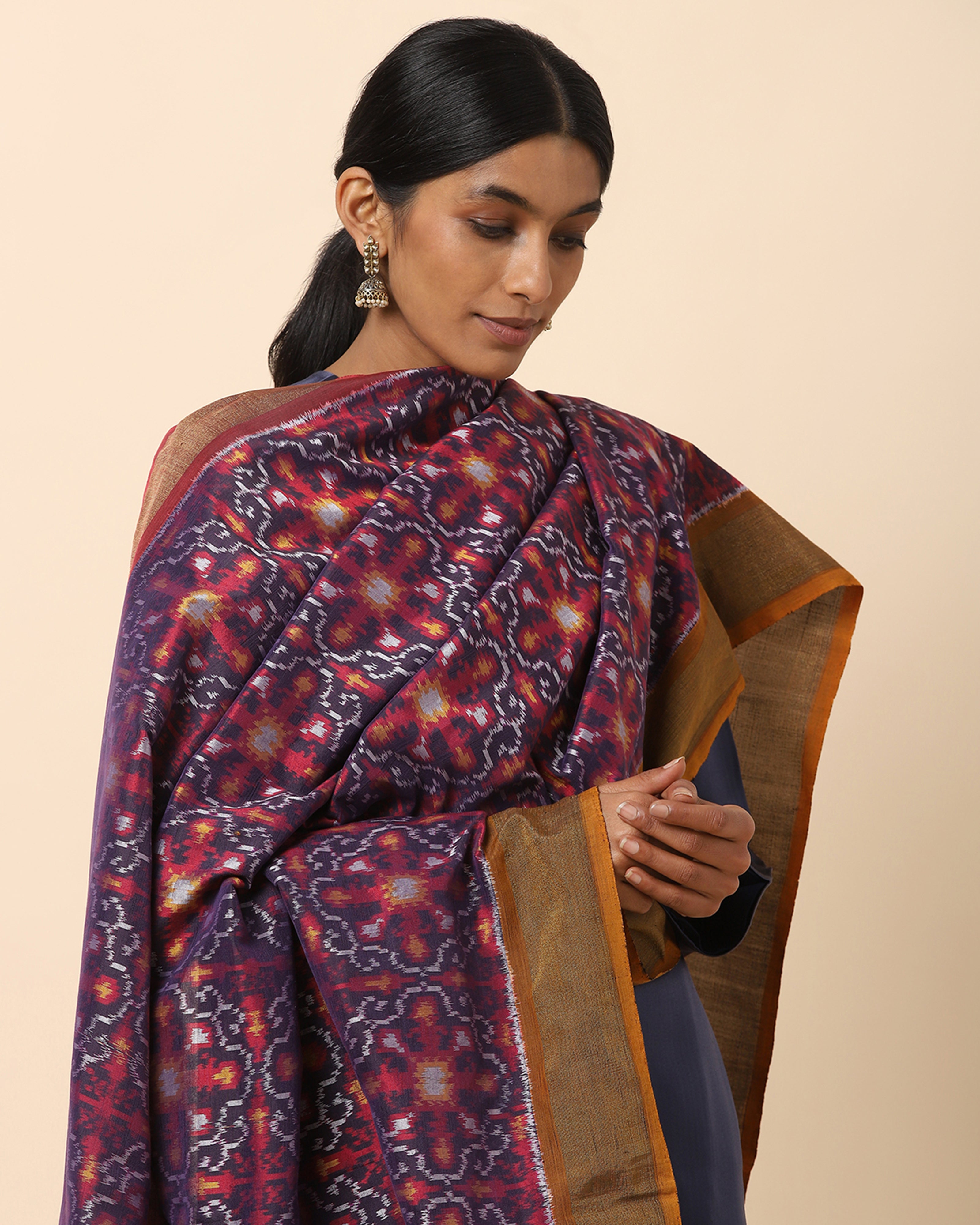 Ahilya Pochampally Weft Ikat Cotton Silk Dupatta