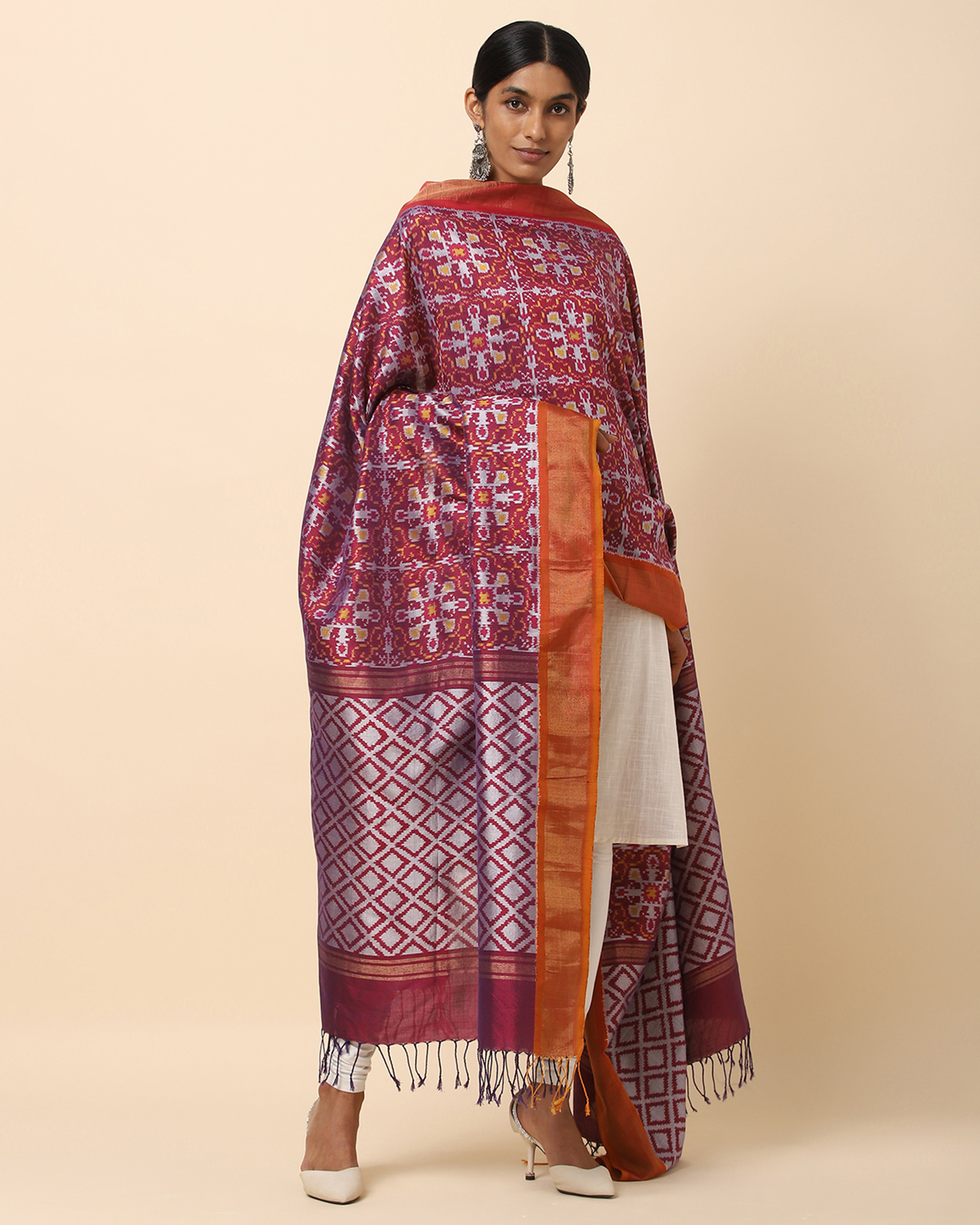 Ahilya Pochampally Weft Ikat Cotton Silk Dupatta
