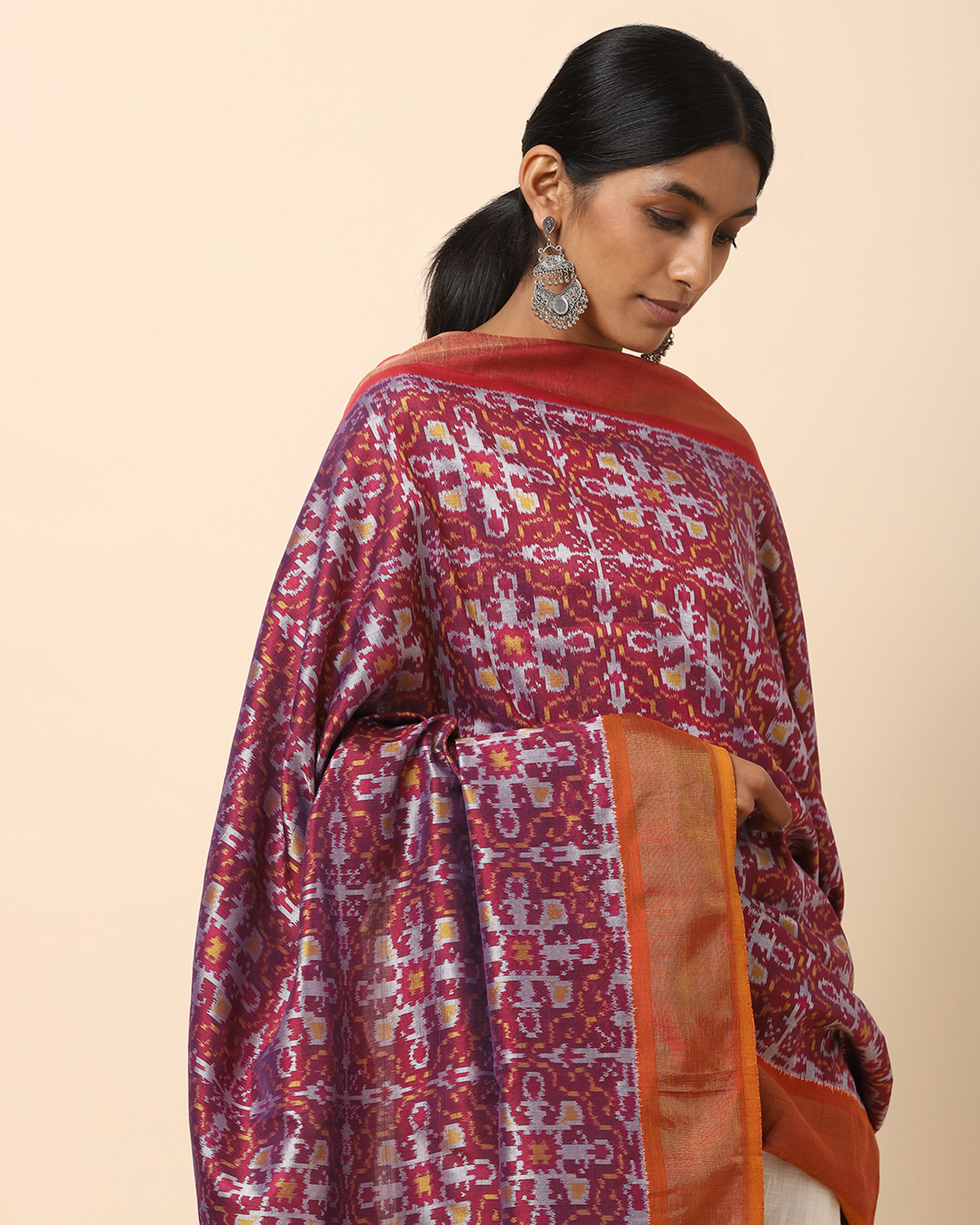 Ahilya Pochampally Weft Ikat Cotton Silk Dupatta