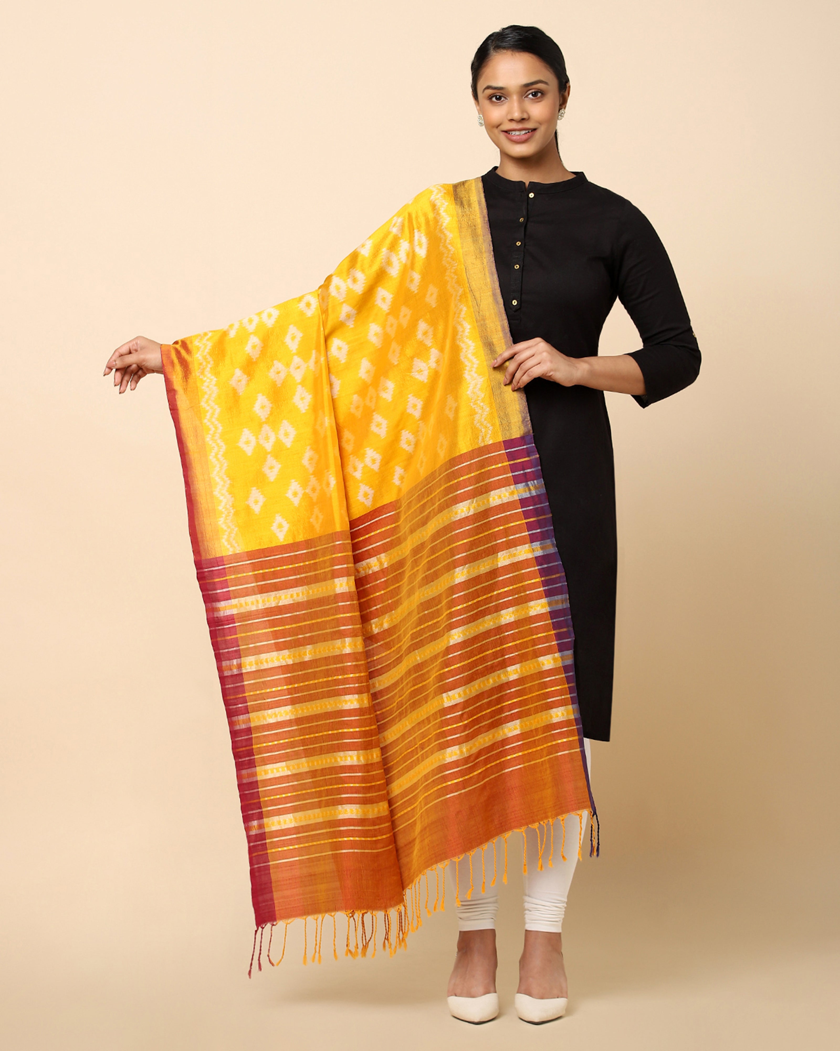 Dwiti Pochampally Weft Ikat Cotton Silk Dupatta