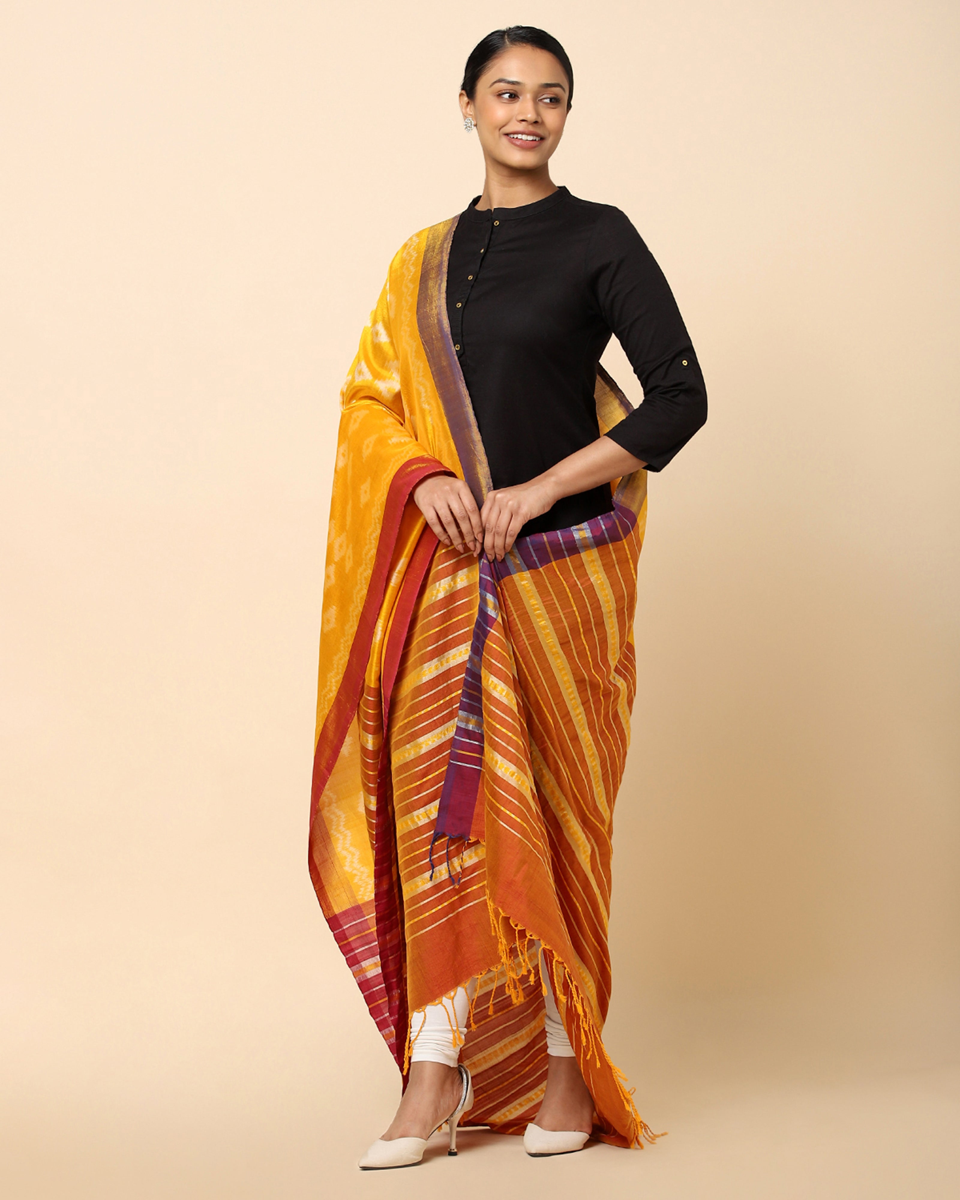 Dwiti Pochampally Weft Ikat Cotton Silk Dupatta