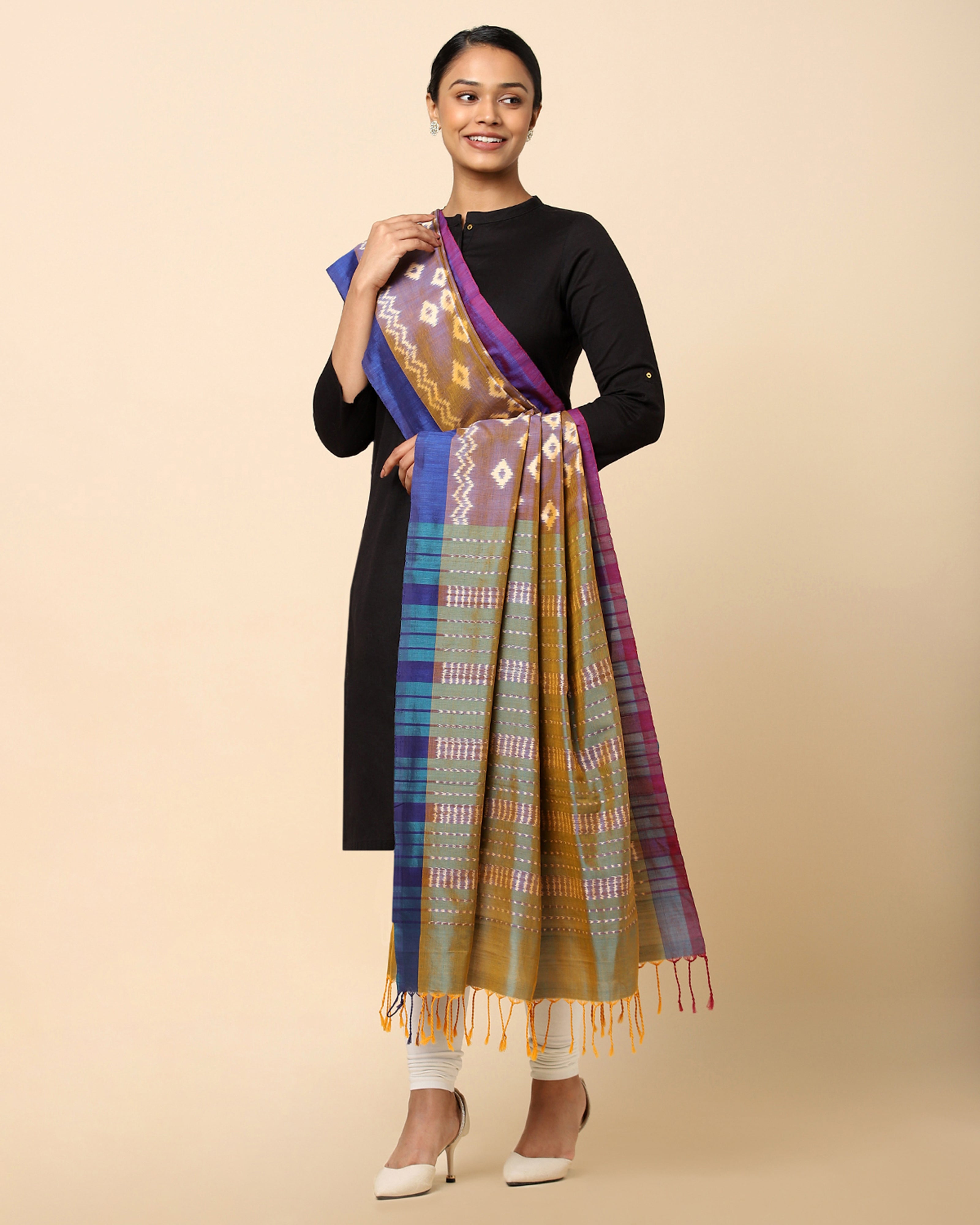 Dwiti Pochampally Weft Ikat Cotton Silk Dupatta