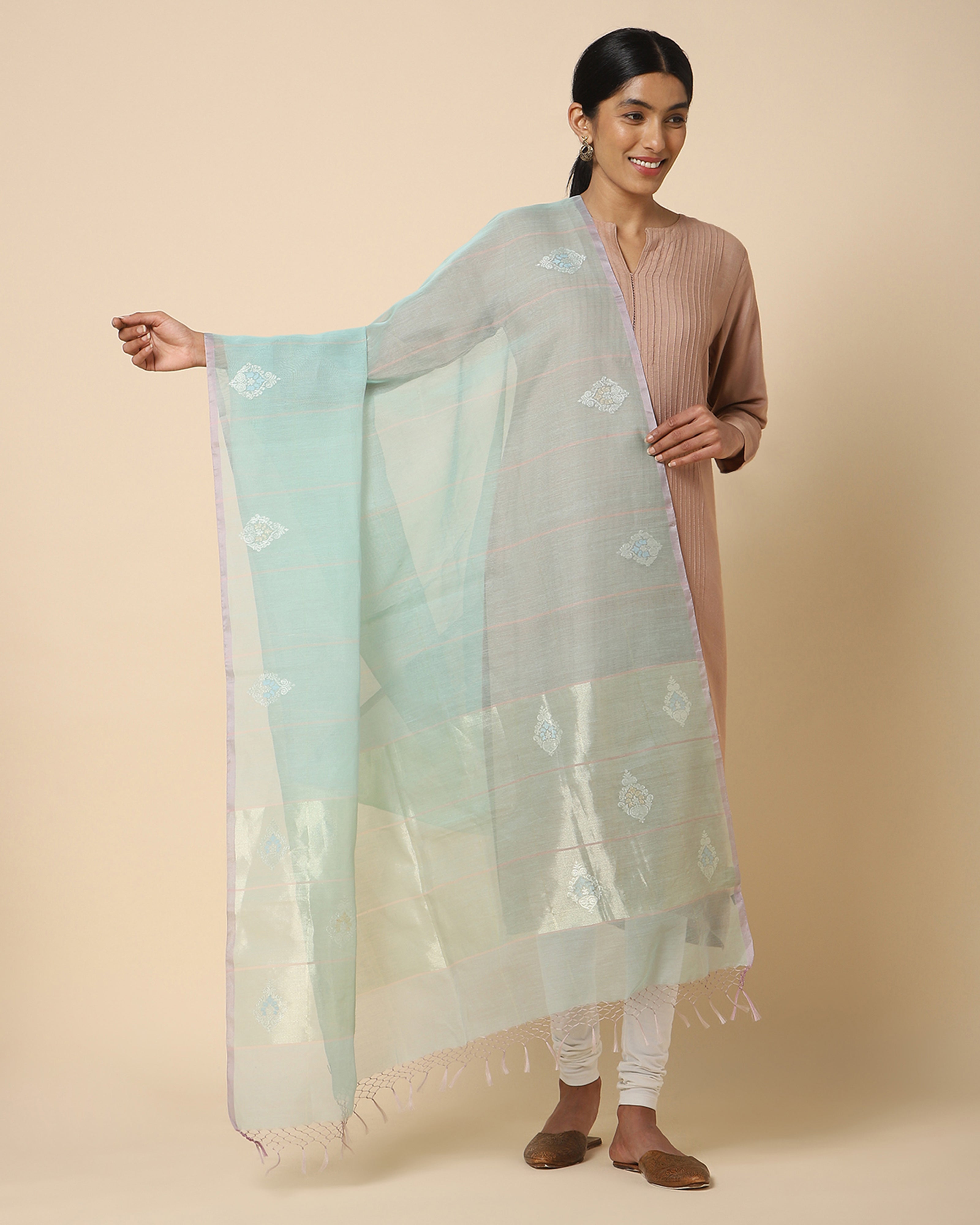 Parthee Banarasi Jamdani Silk Cotton Dupatta
