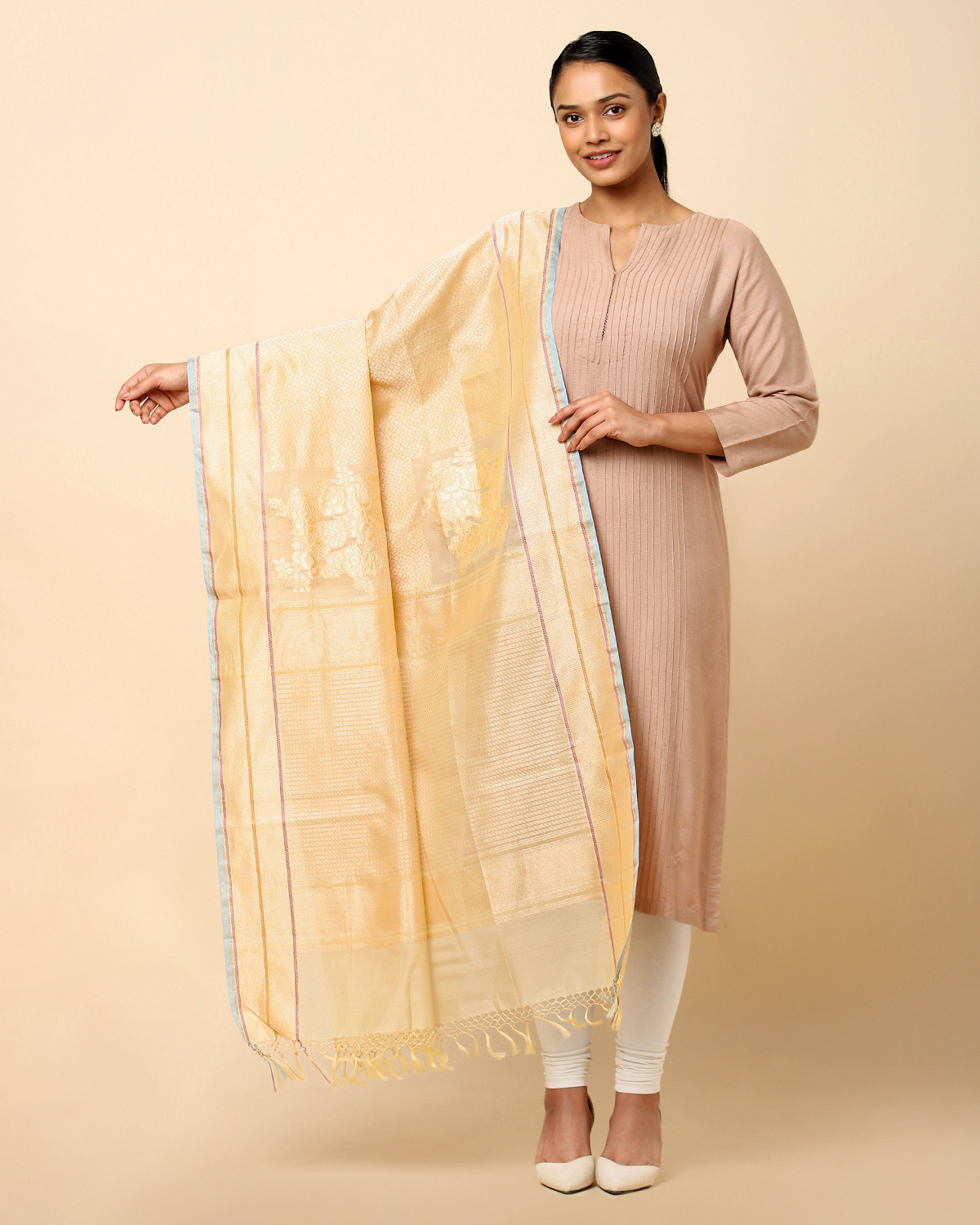 Asavari Banarasi Fekwa Silk Cotton Dupatta