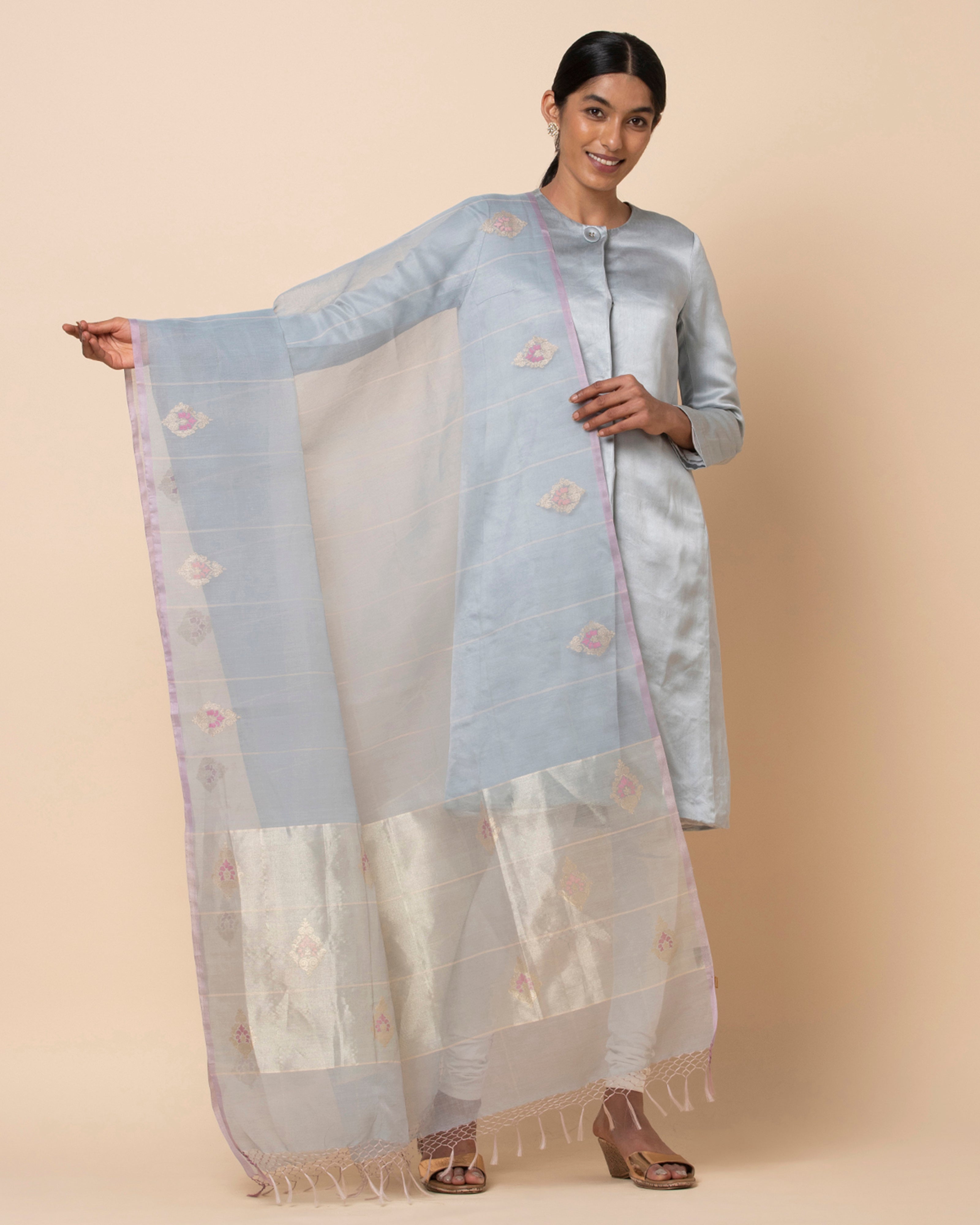 Parthee Banarasi Jamdani Silk Cotton Dupatta