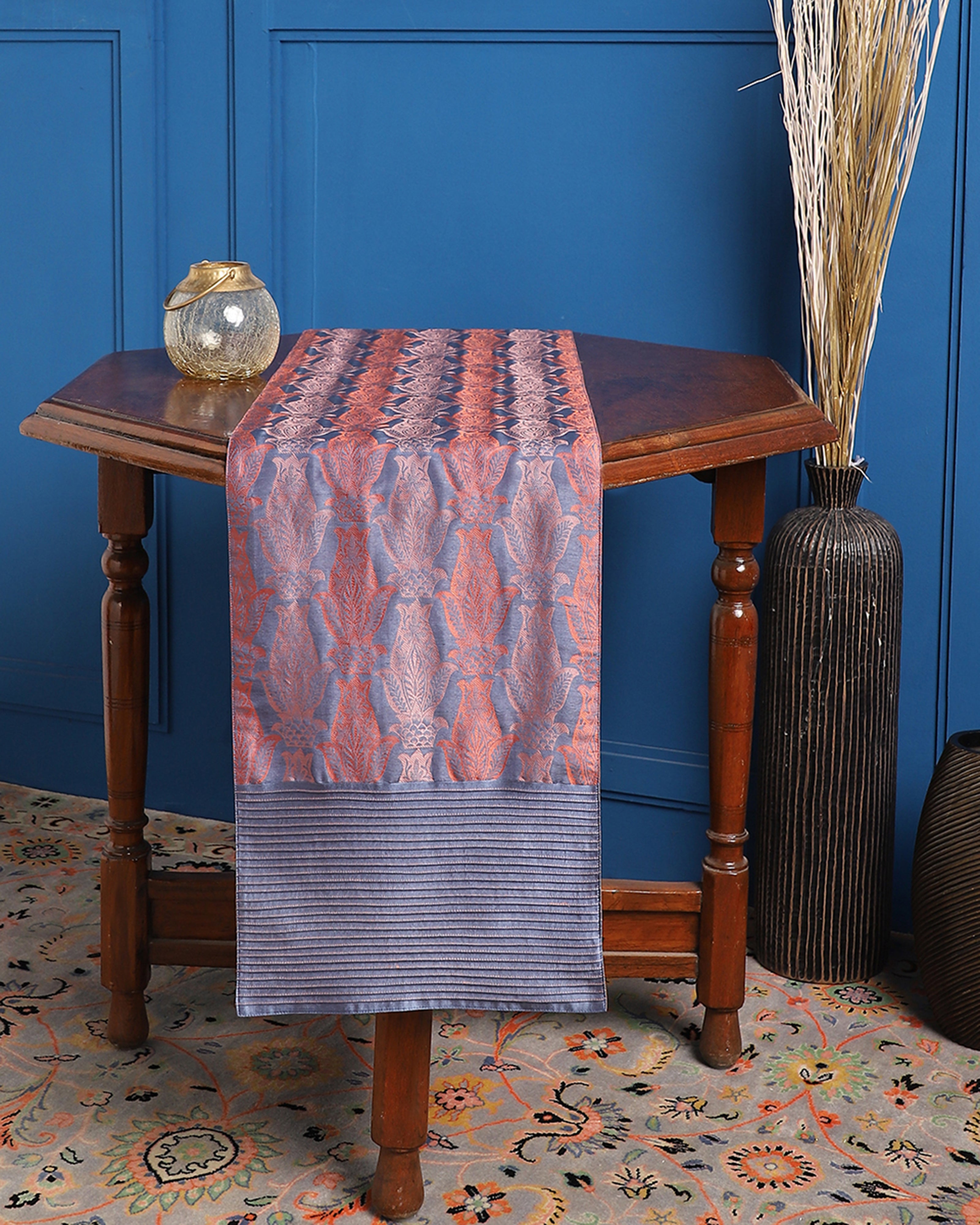 Aruvi Banarasi Powdi Silk Linen Table Runner