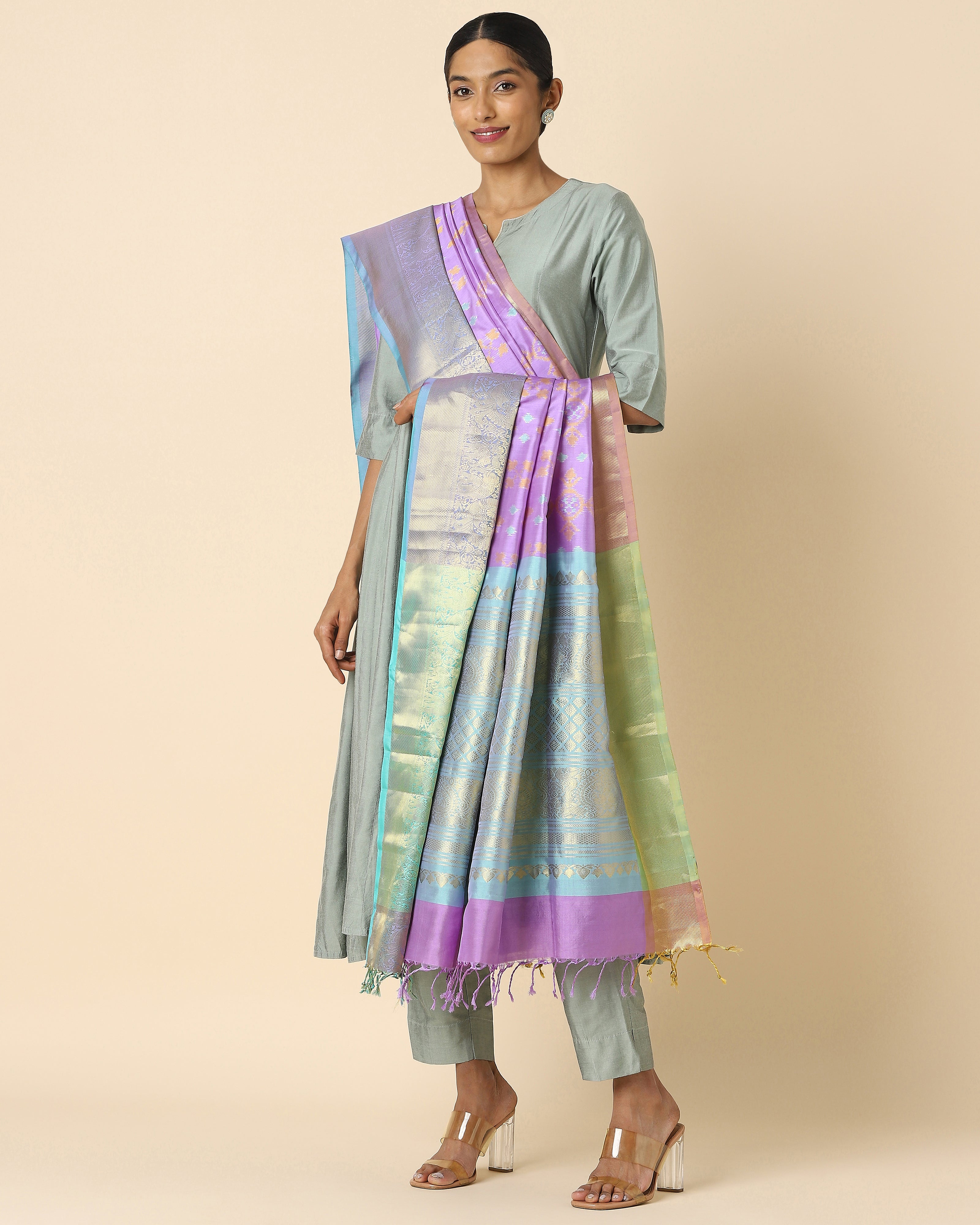 Mirza Pochampally Weft Ikat Silk Dupatta