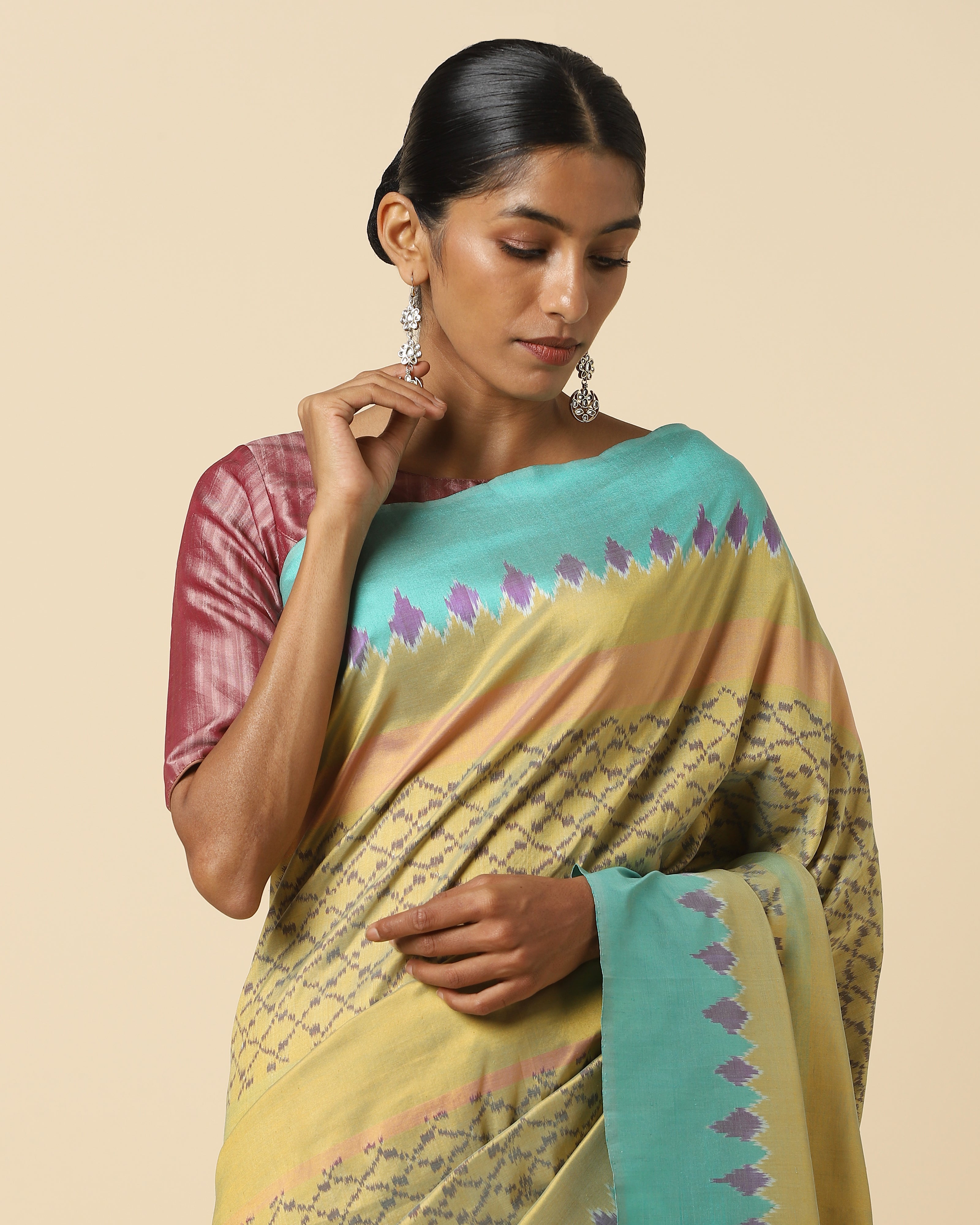 Trisja Pochampally Weft Ikat Cotton Silk Saree