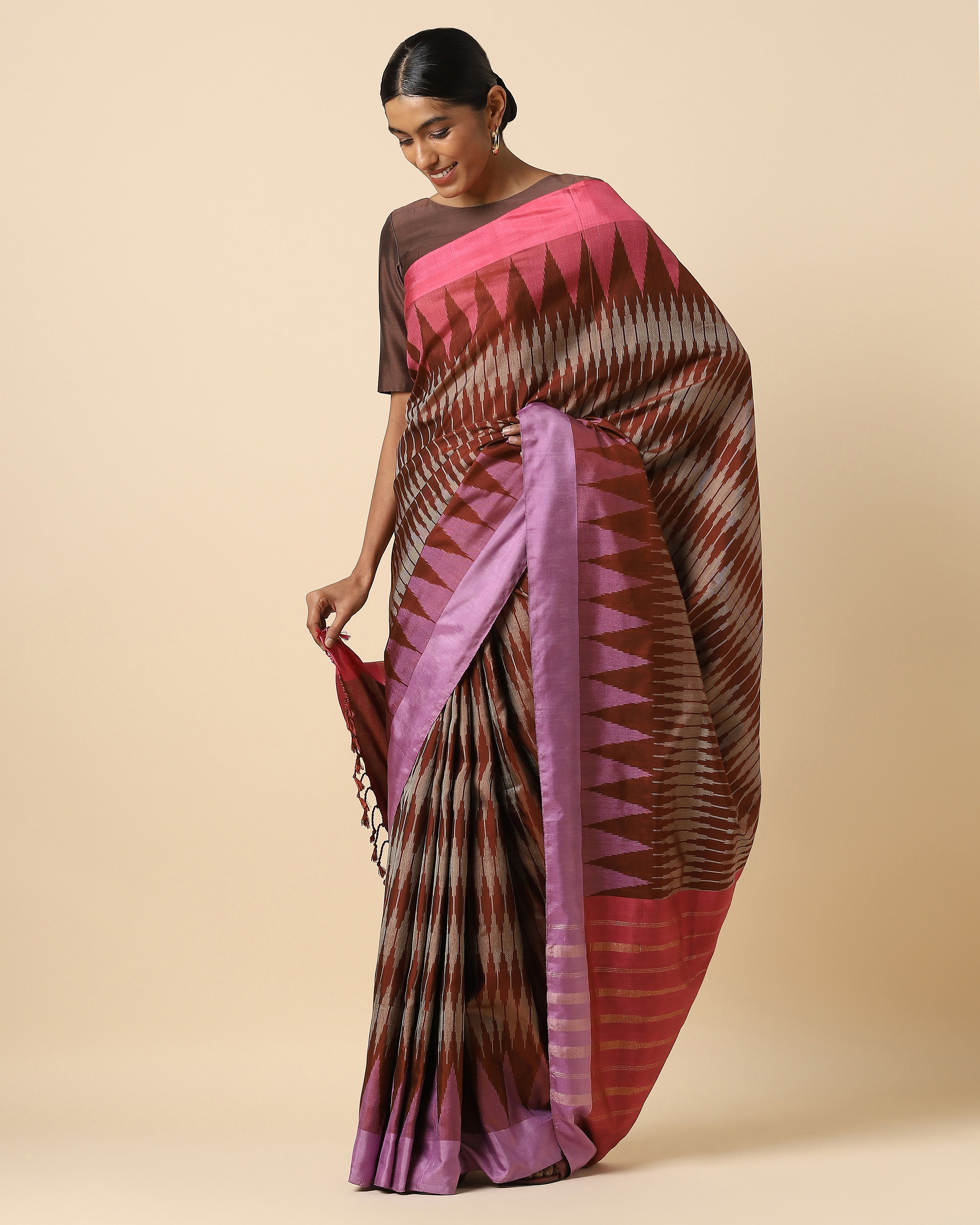 Aabirah Pochampally Weft Ikat Silk Saree