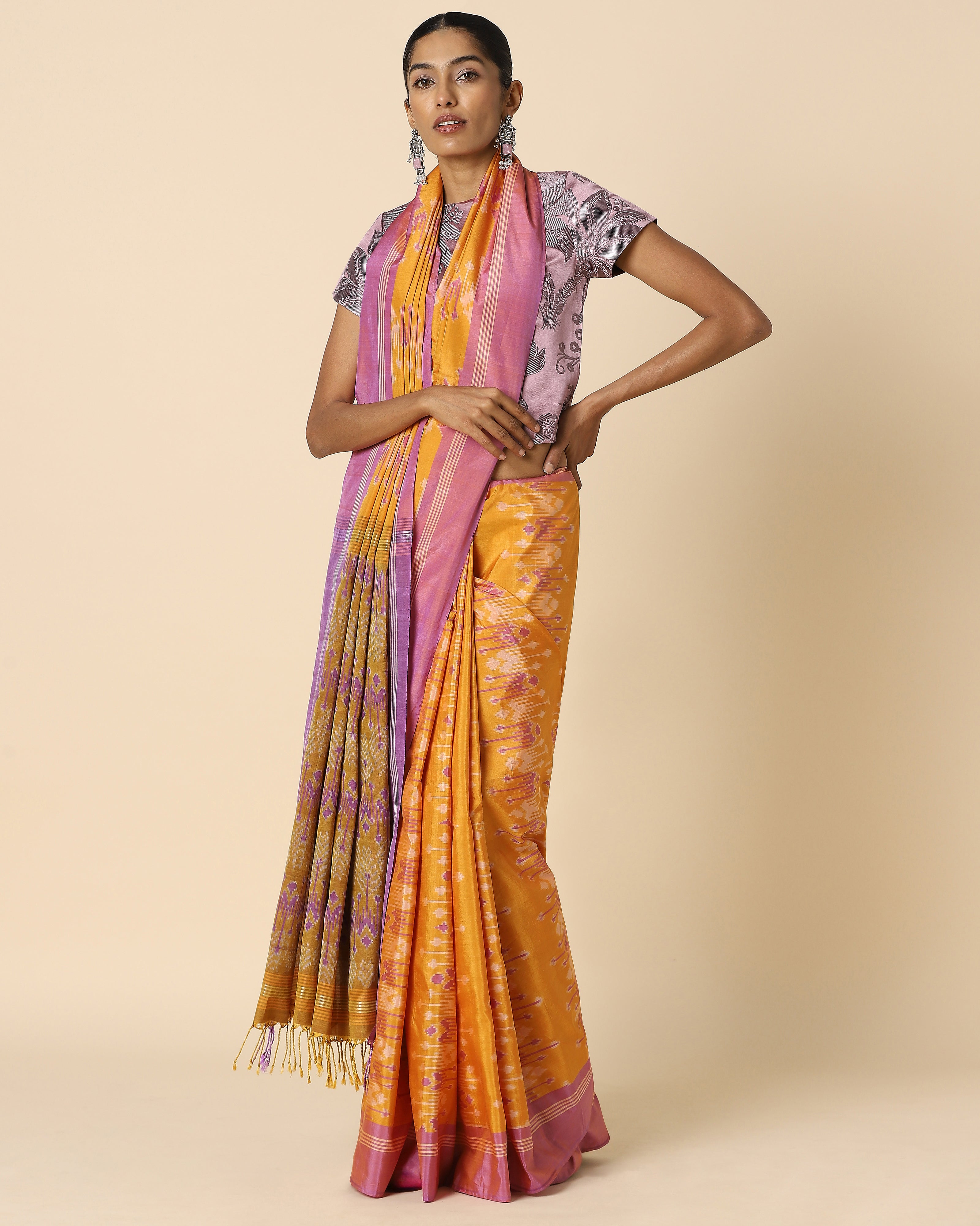 Naisha Pochampally Warp Ikat Silk Cotton Saree