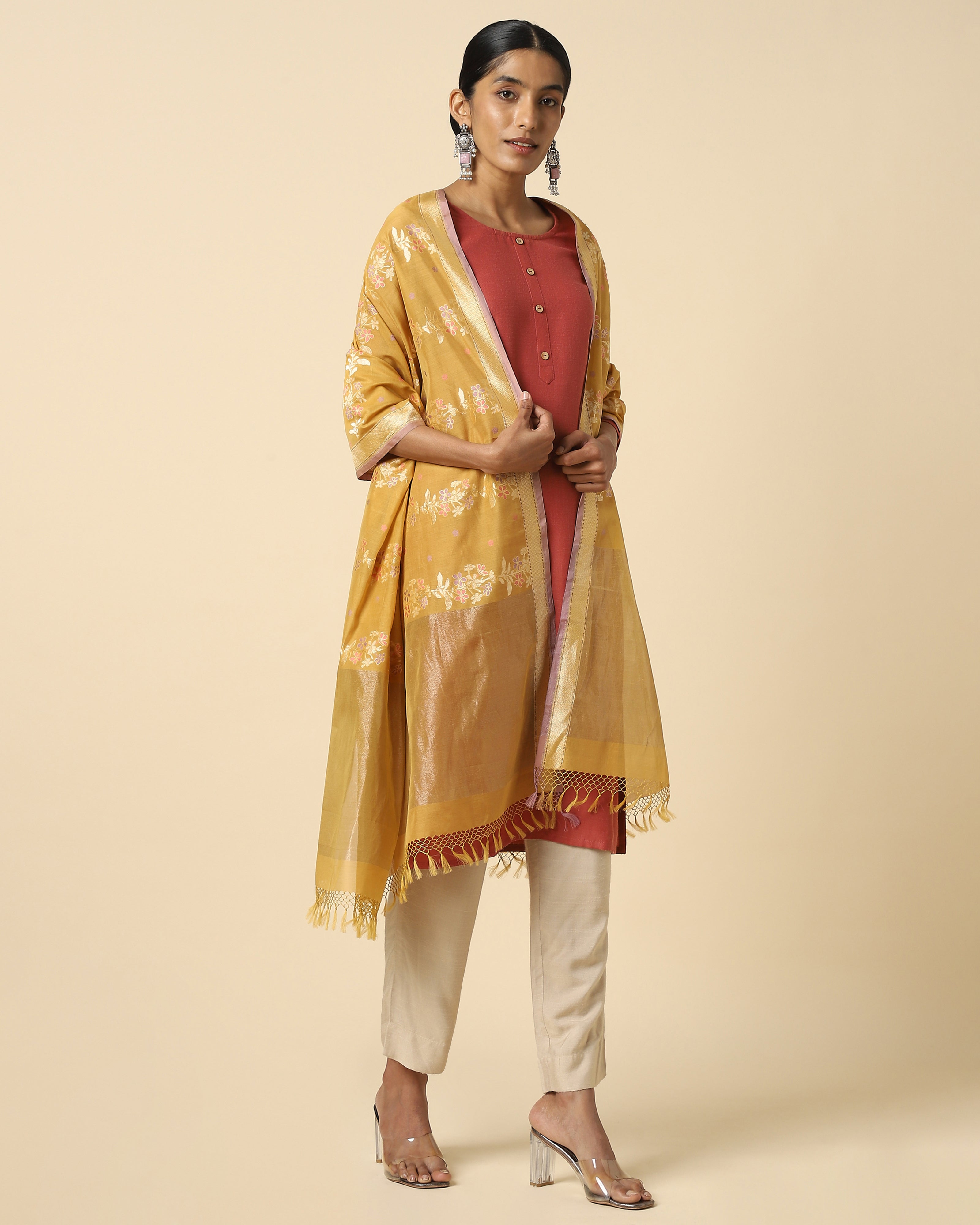 Begonia Banarasi Cutwork Silk Cotton Dupatta