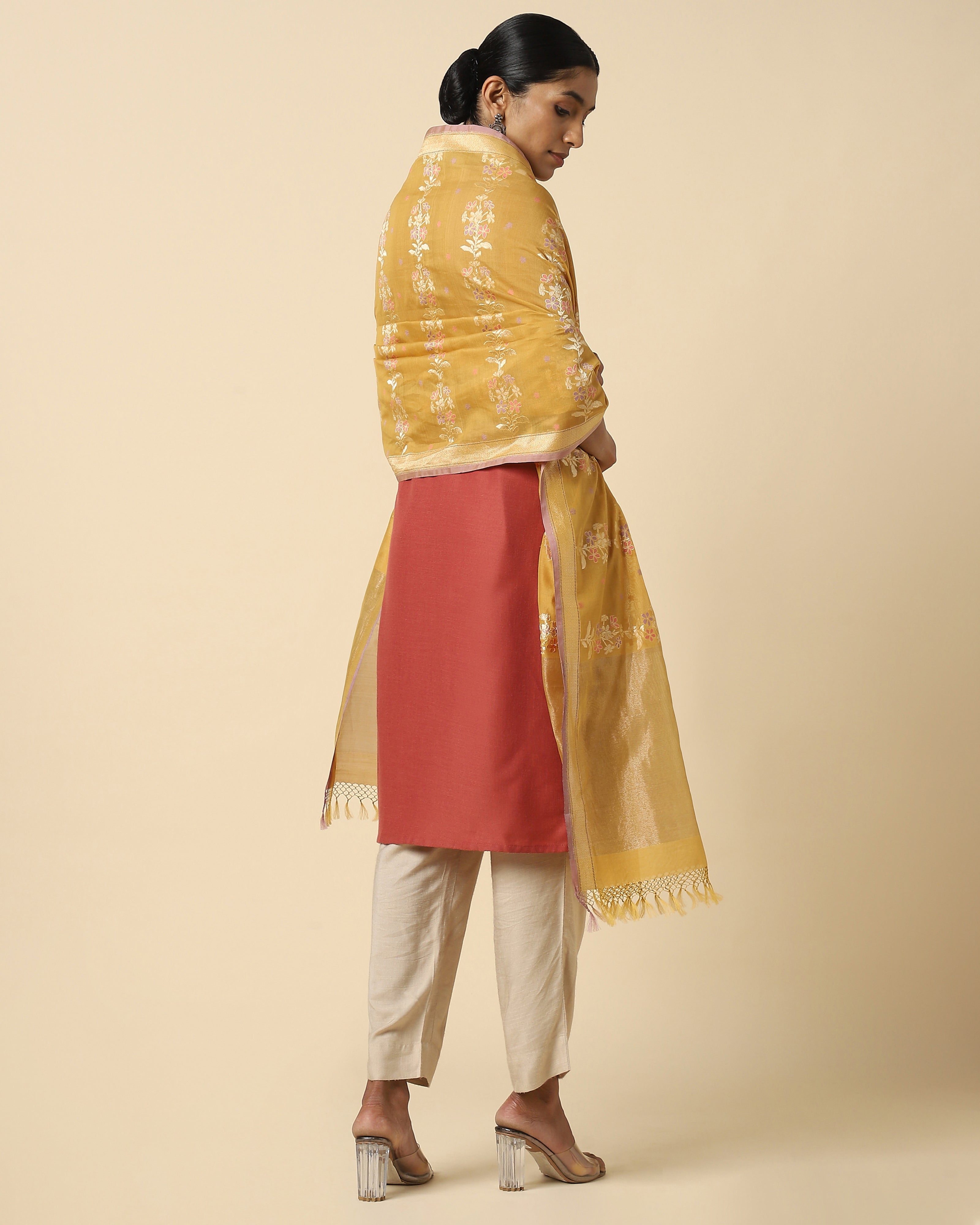 Begonia Banarasi Cutwork Silk Cotton Dupatta