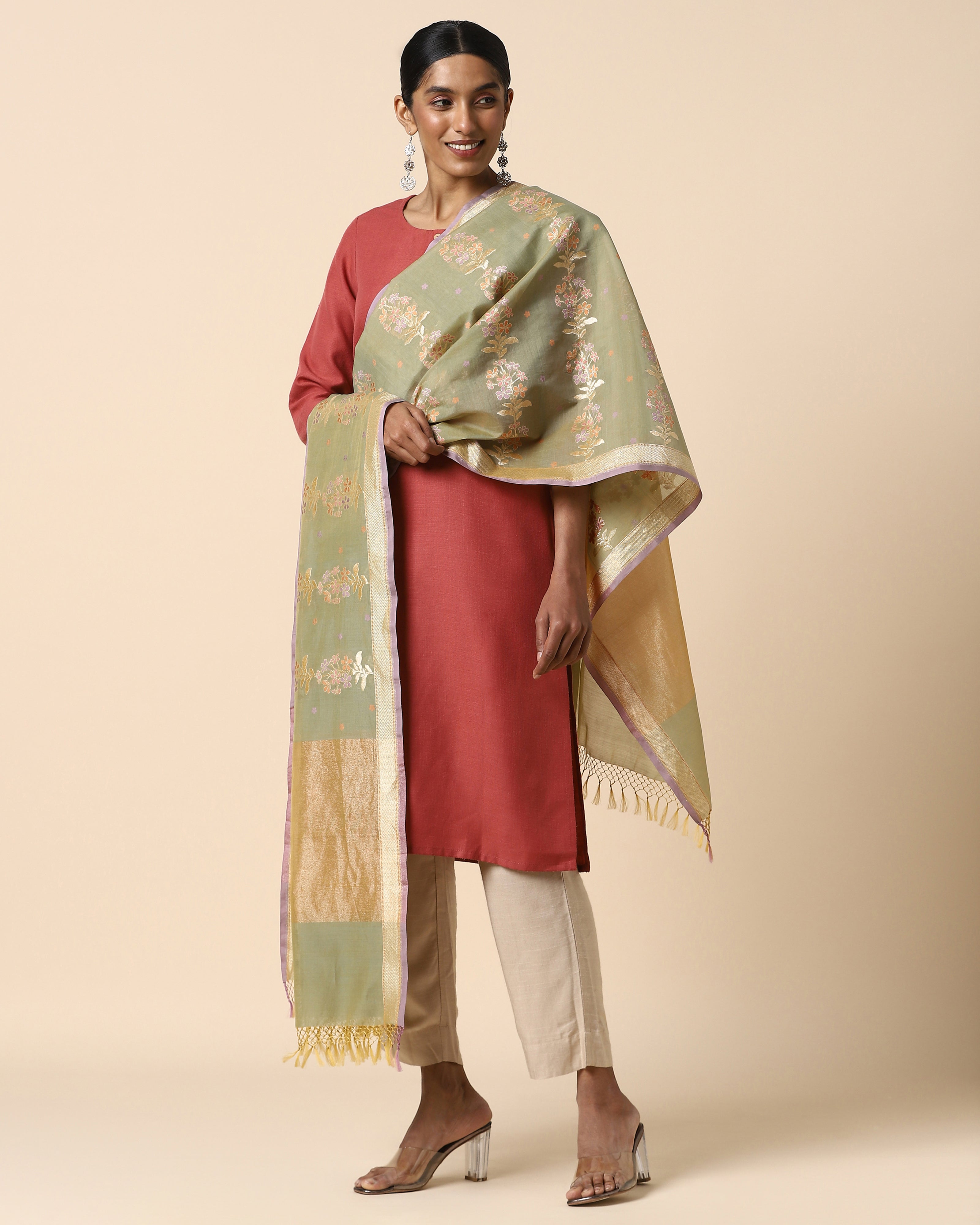 Begonia Banarasi Cutwork Silk Cotton Dupatta