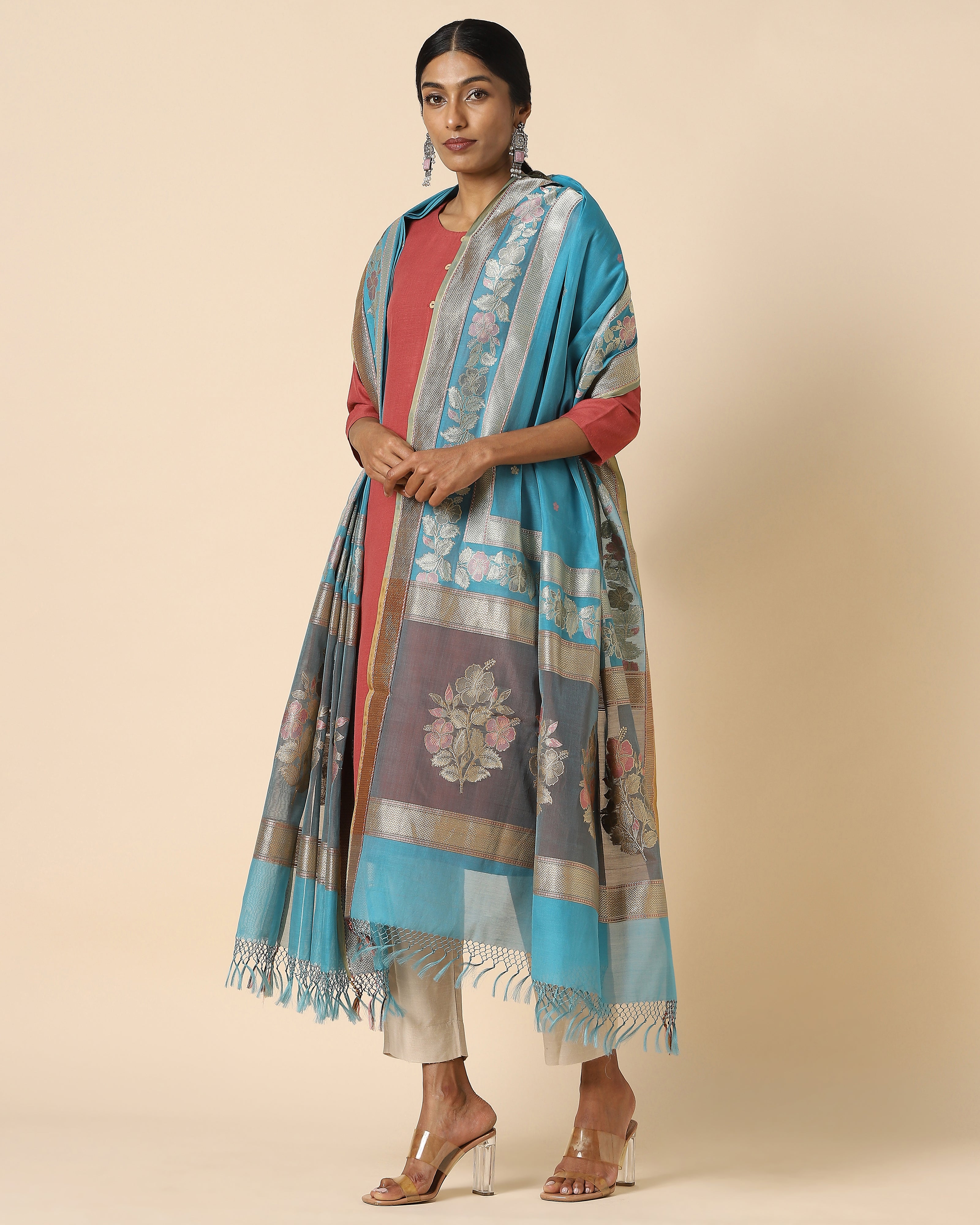 Gudhal Banarasi Kadwa Silk Cotton Dupatta
