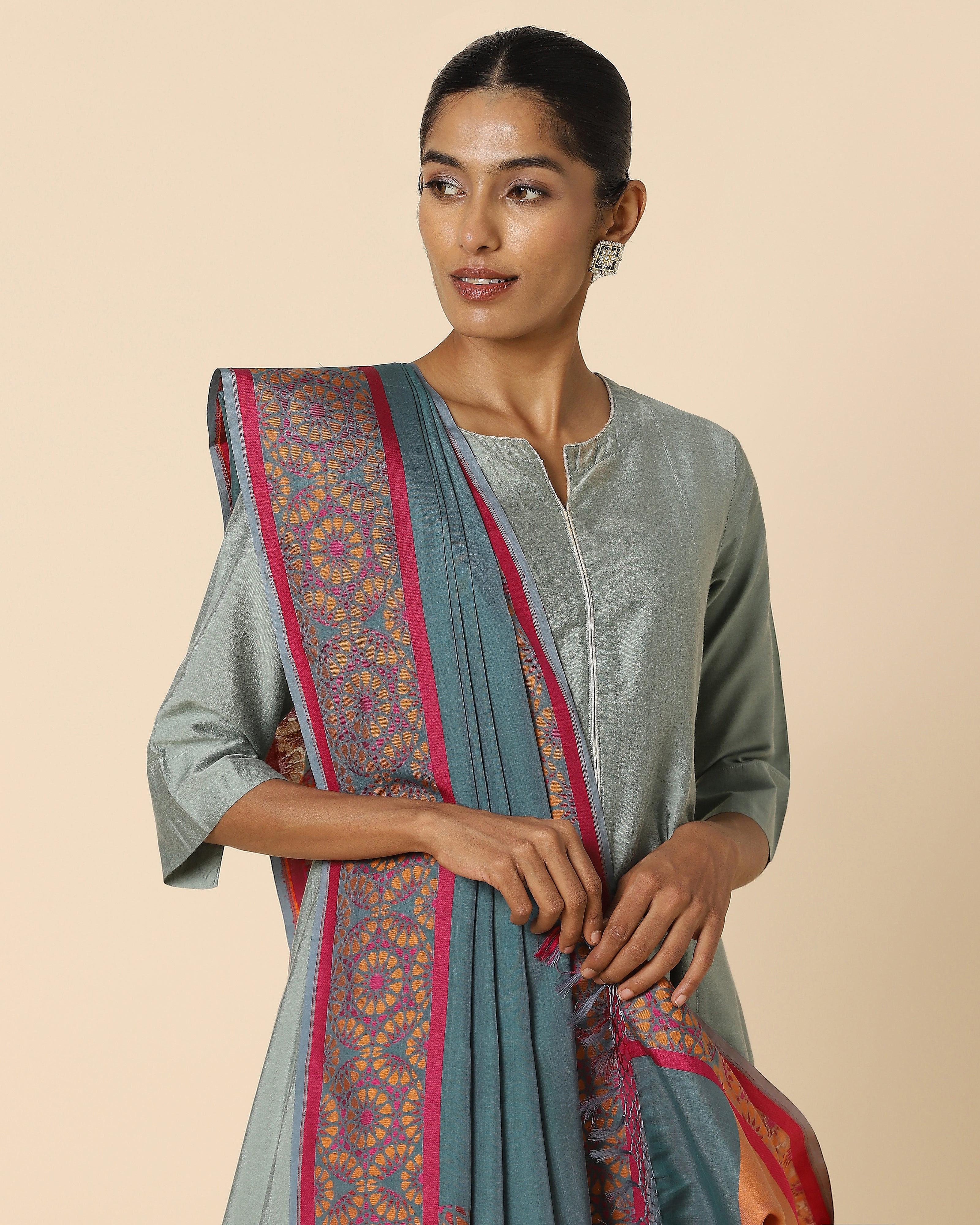 Aanj Banarasi Cutwork Silk Cotton Dupatta