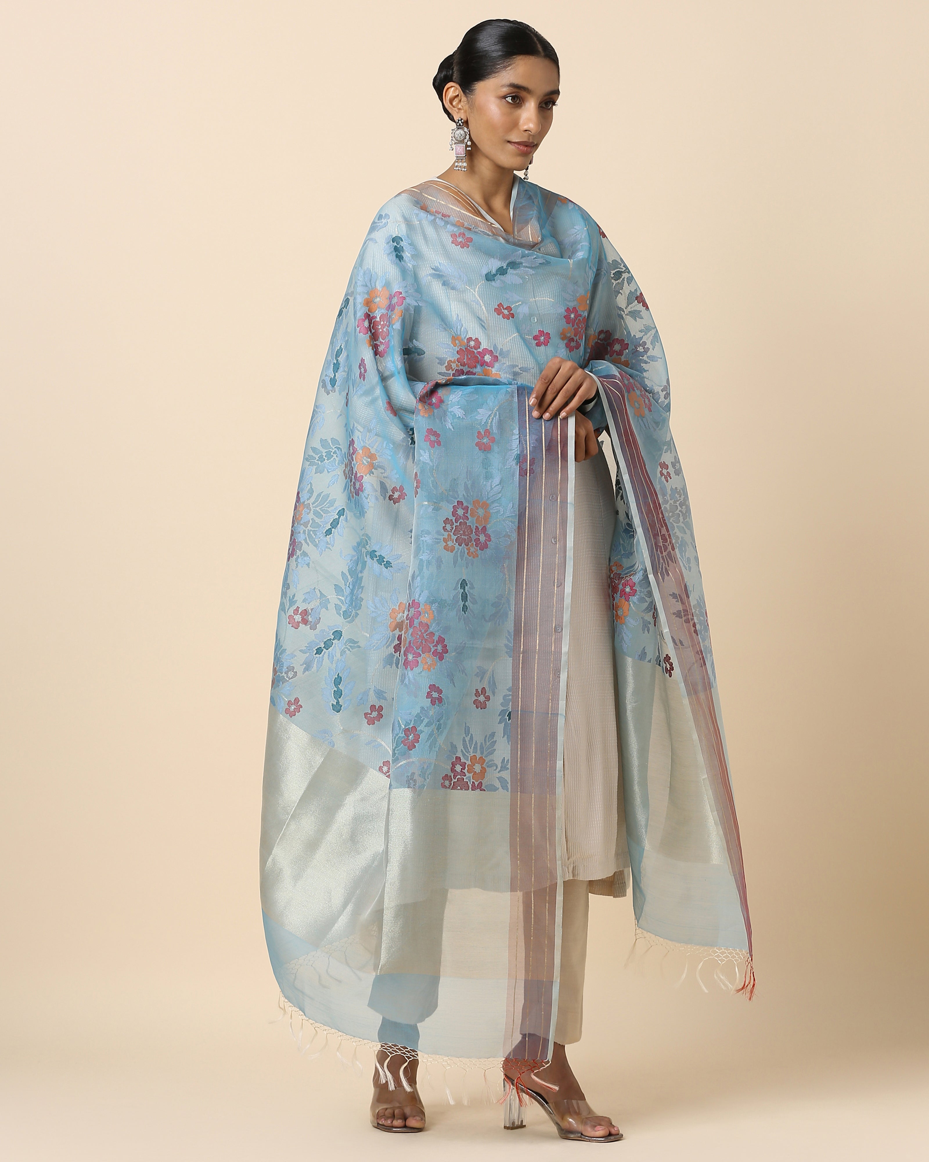Lekhni Banarasi Jamdani Silk Cotton Dupatta