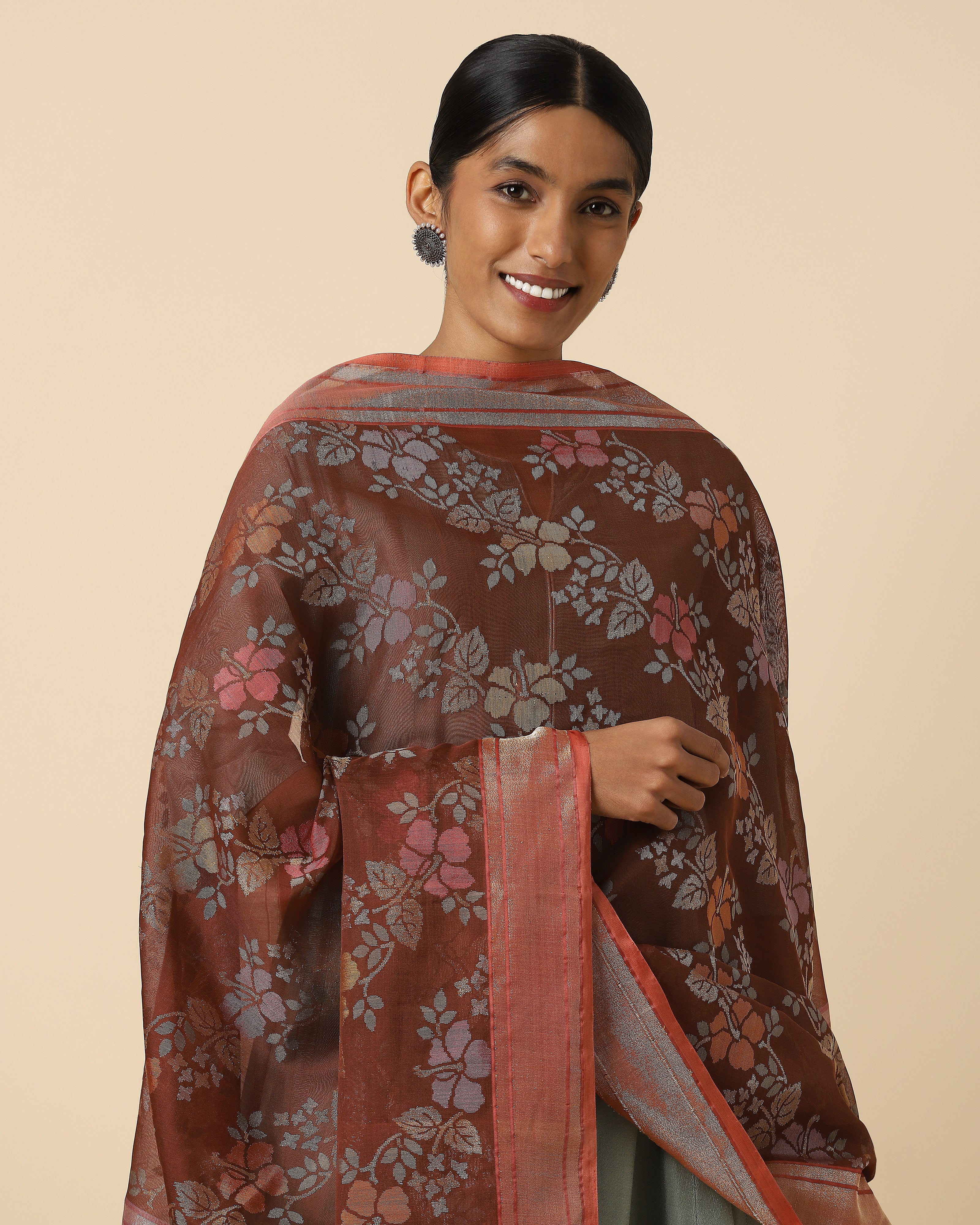 Sindhura Banarasi Jamdani Silk Cotton Dupatta