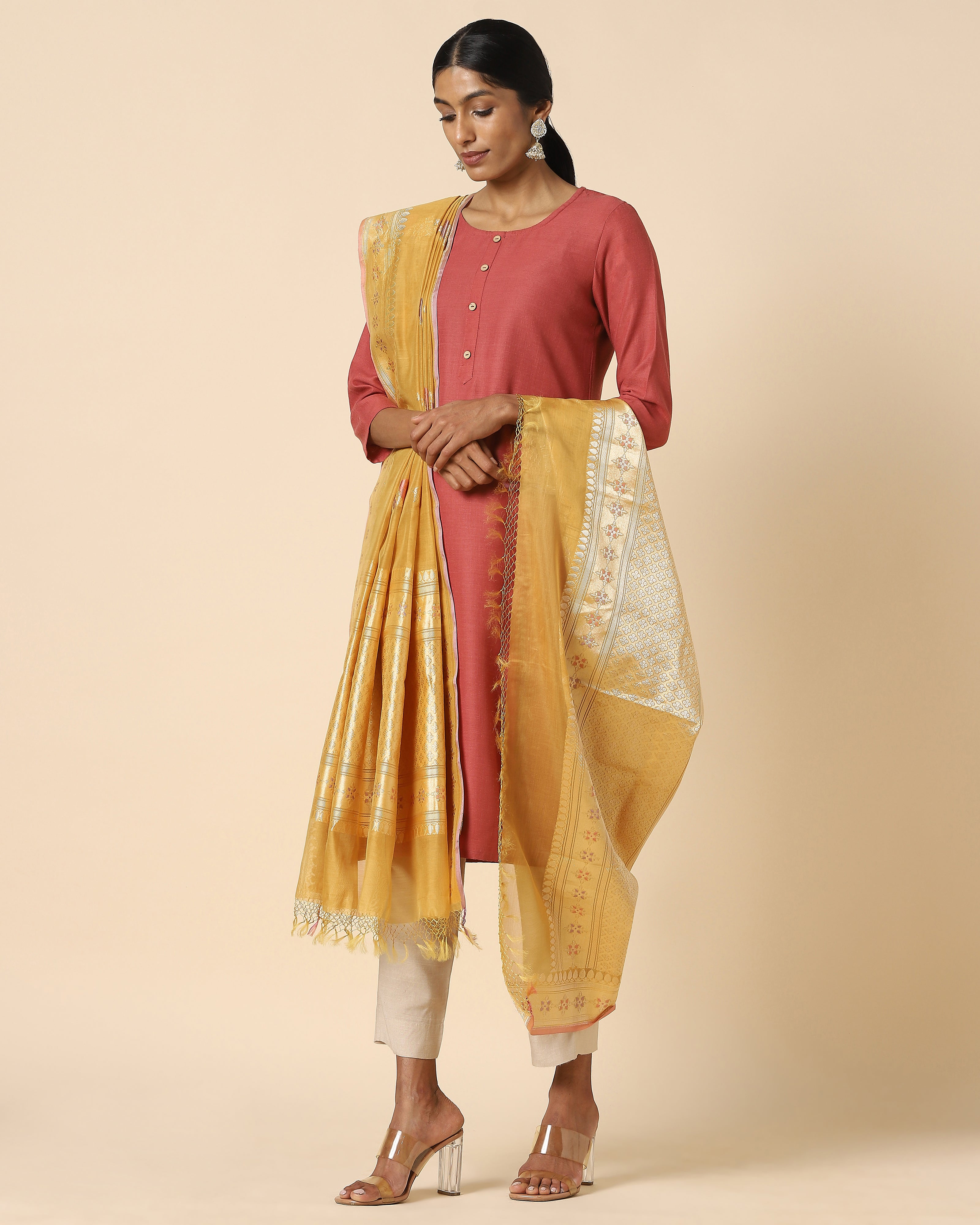 Ambretta Banarasi Kadwa Silk Cotton Dupatta