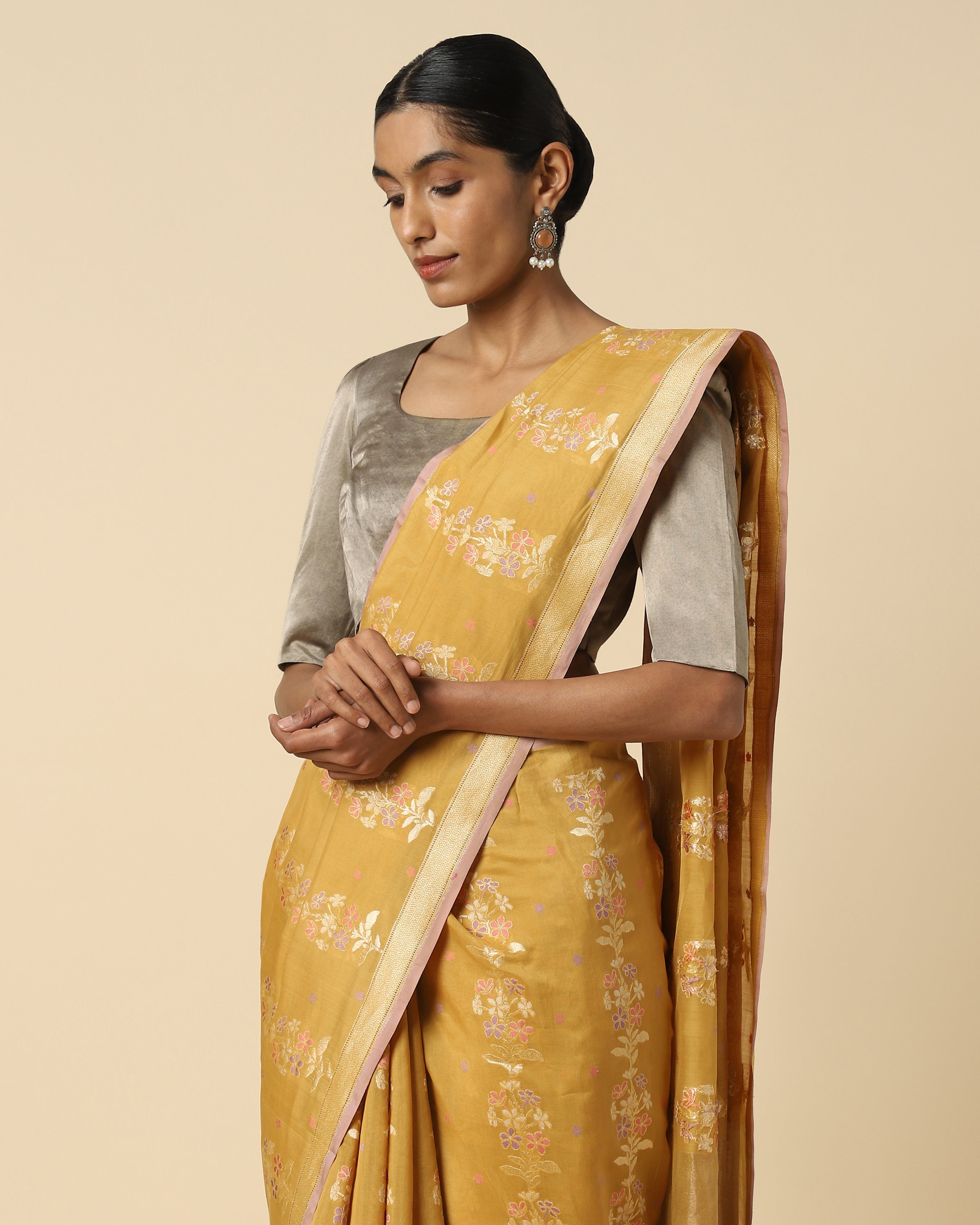 Begonia Banarasi Cutwork Silk Cotton Saree