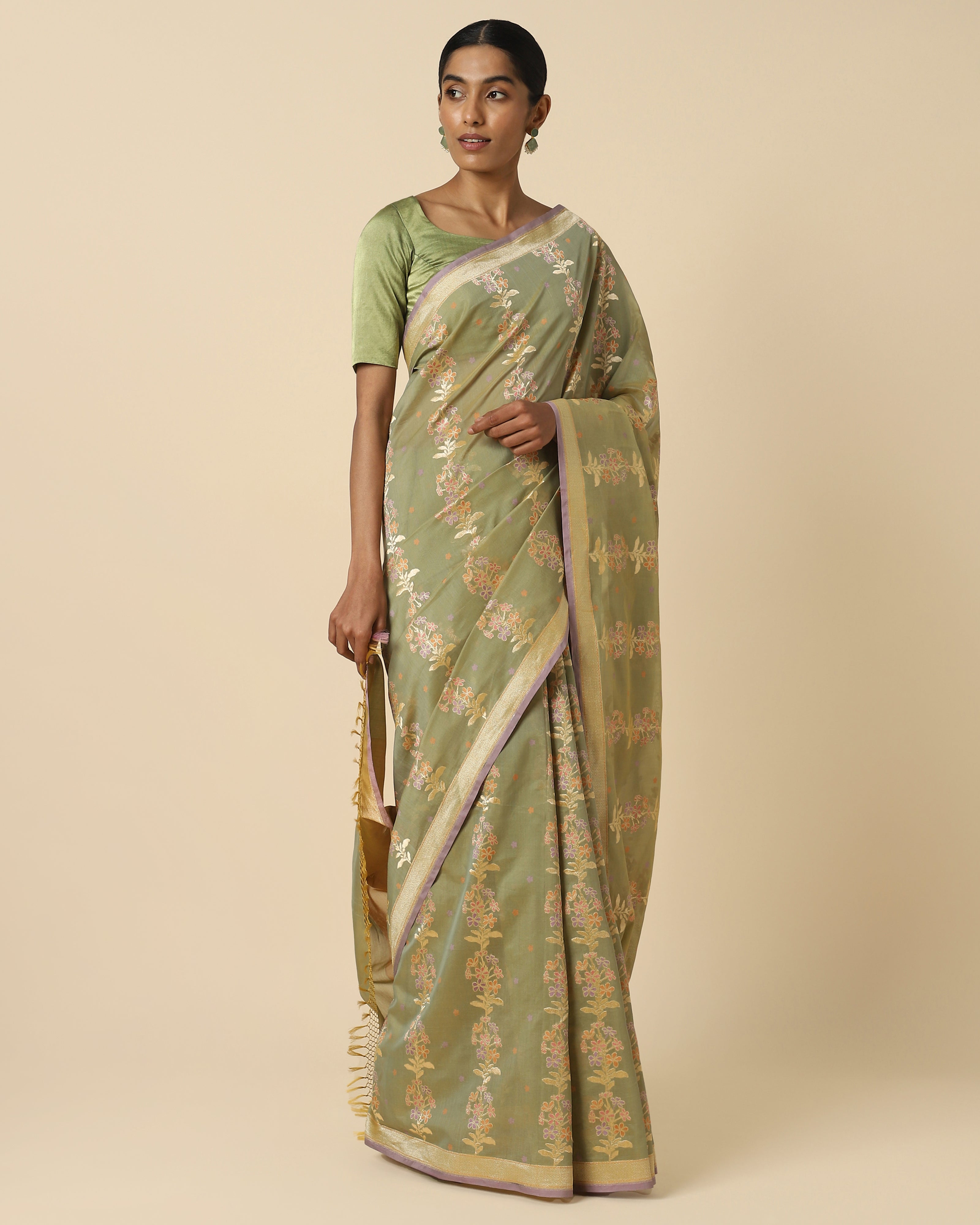Begonia Banarasi Cutwork Silk Cotton Saree