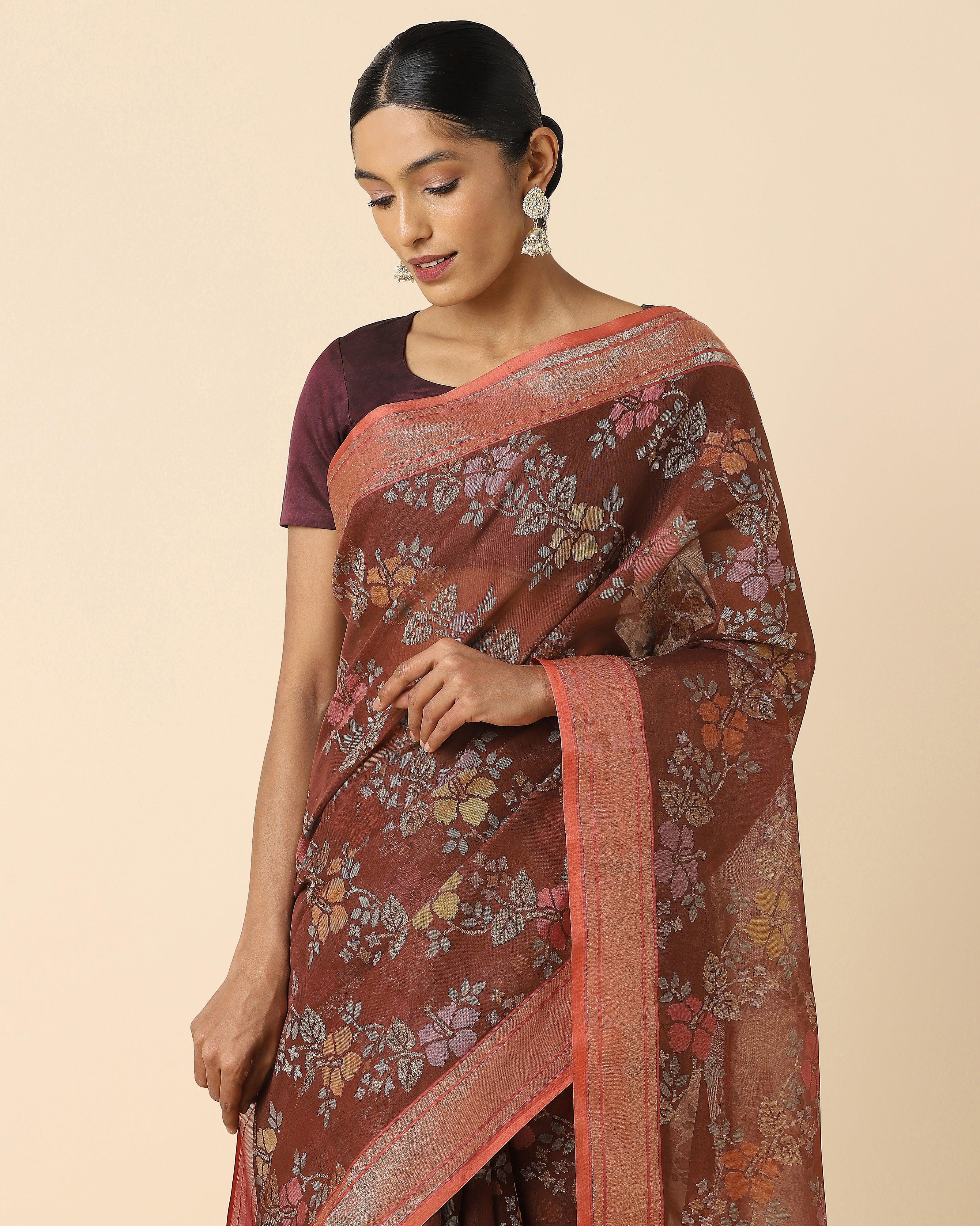 Sindhura Banarasi Jamdani Silk Cotton Saree