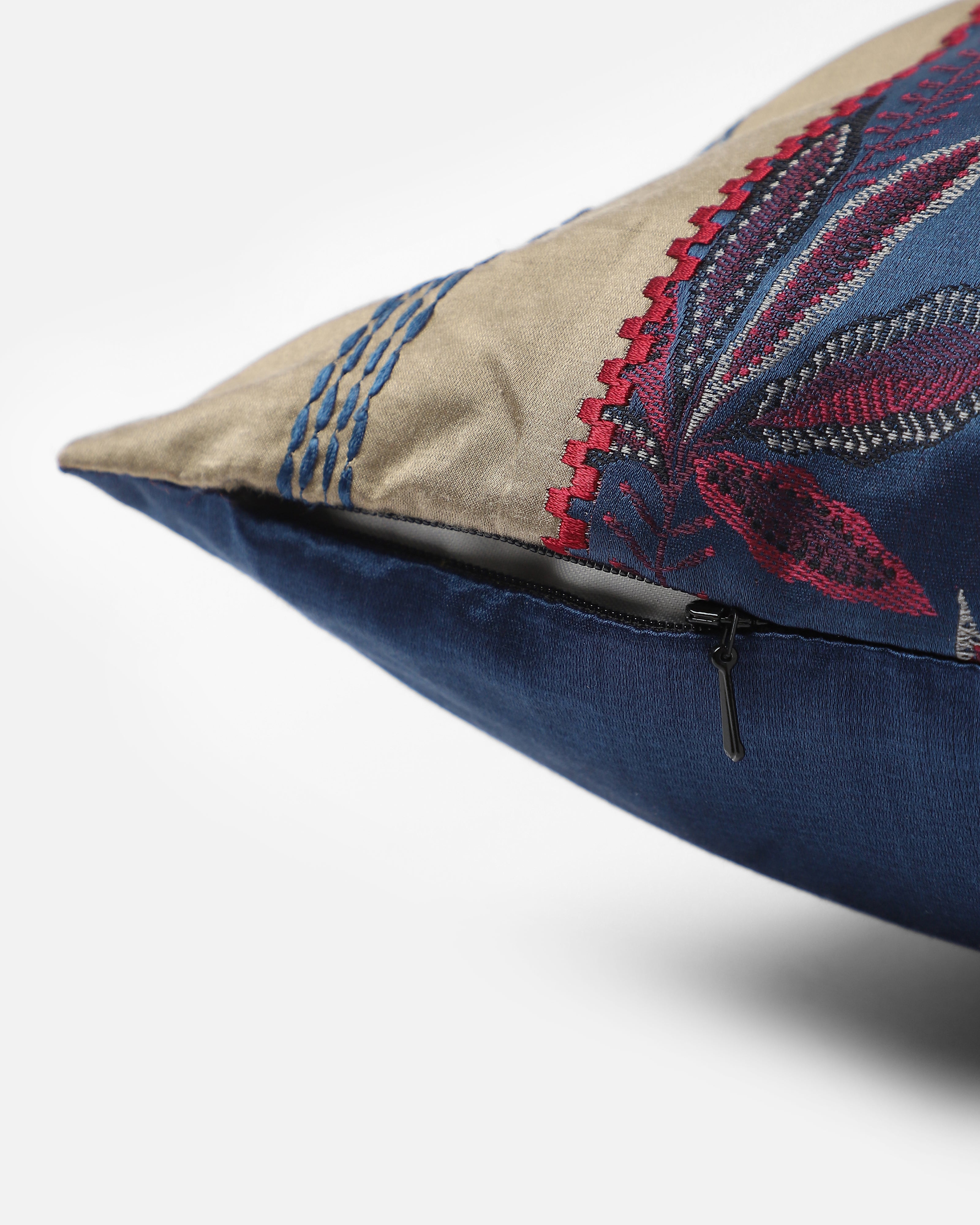 Palm Banarasi Tanchoi Silk Cushion Cover