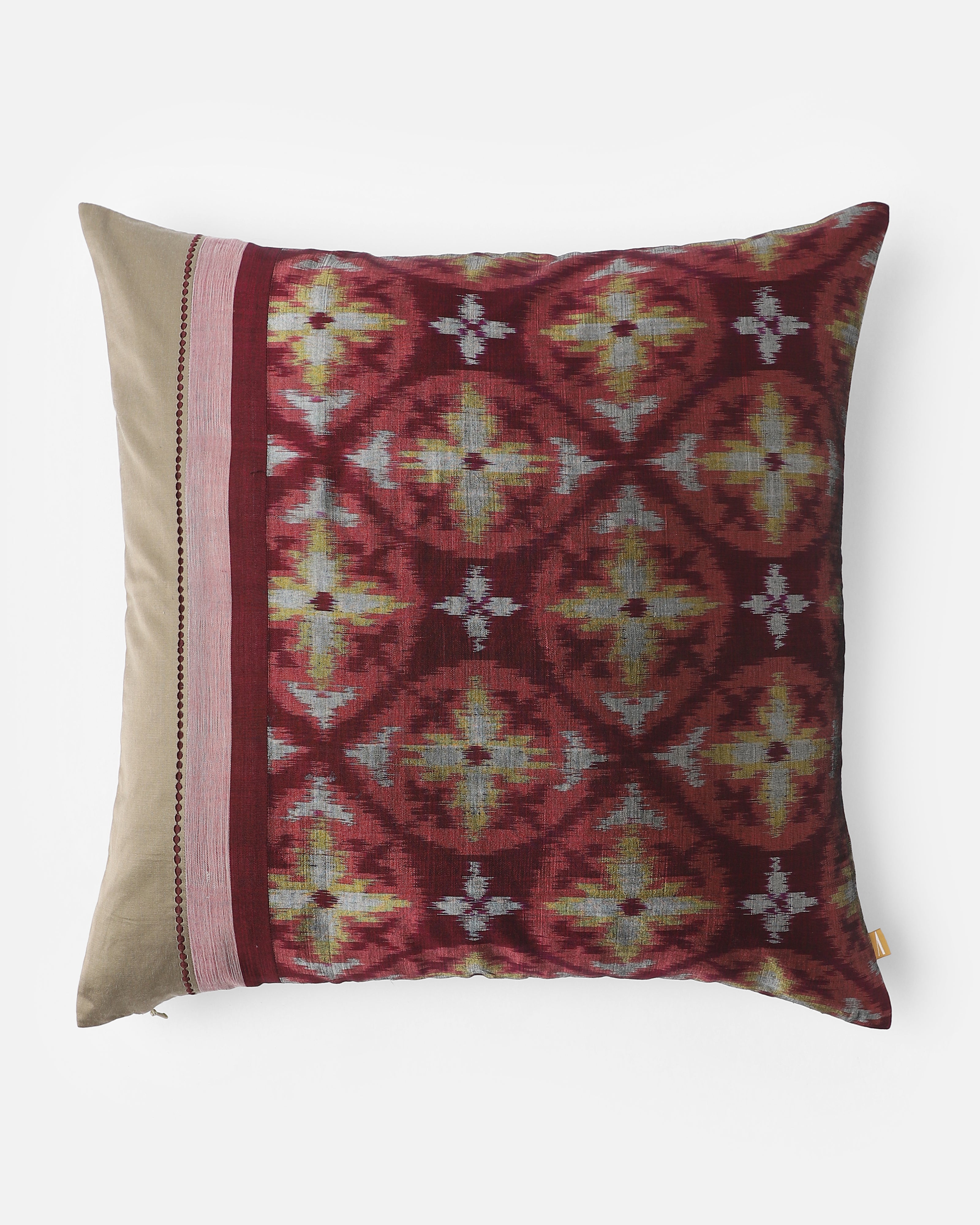 Mallow Pochampally Weft Ikat Cotton Silk Cushion Cover
