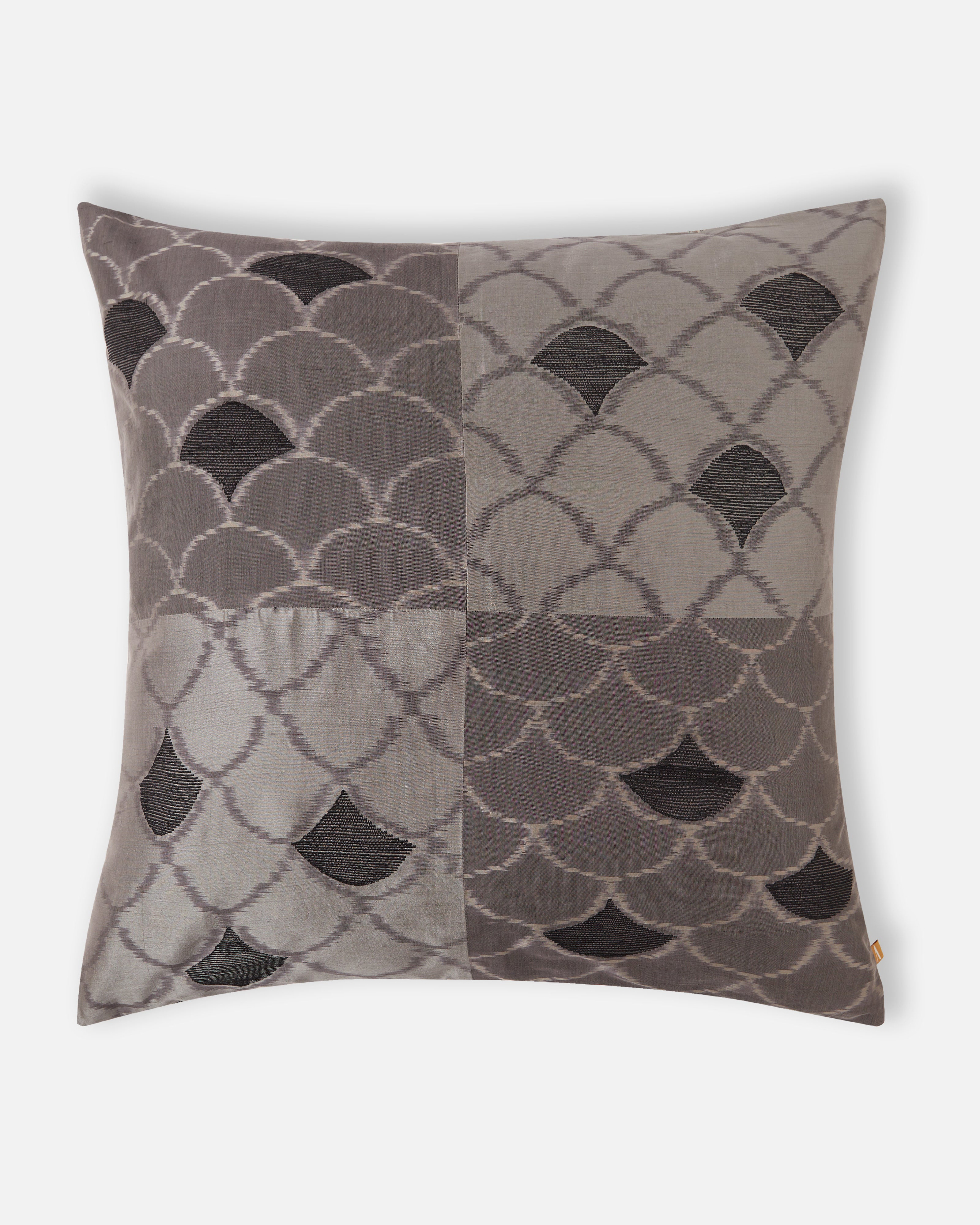 Coal Pochampally Weft Ikat Cotton Silk Cushion Cover