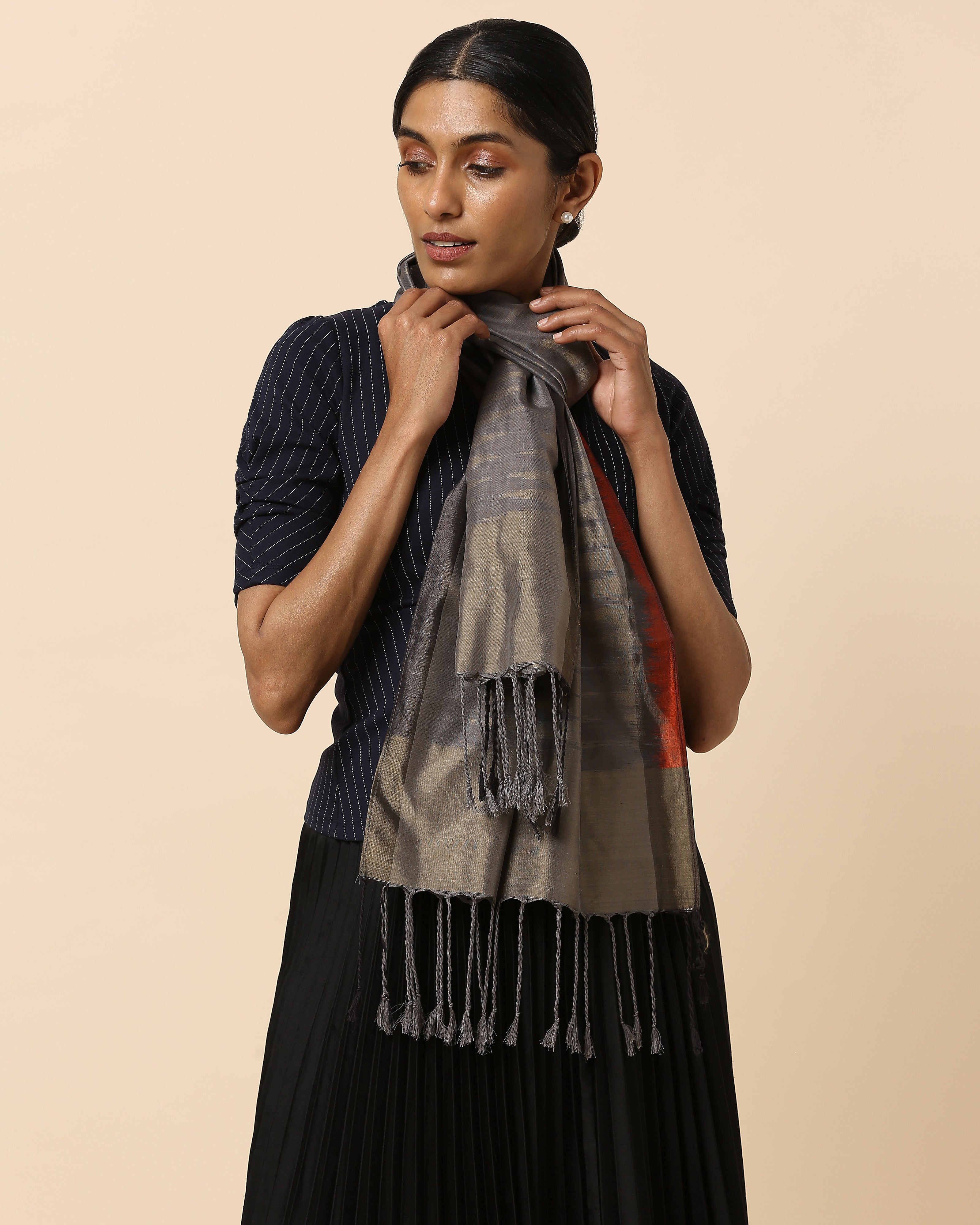 Angle Pochampally Warp Ikat Silk Cotton Stole