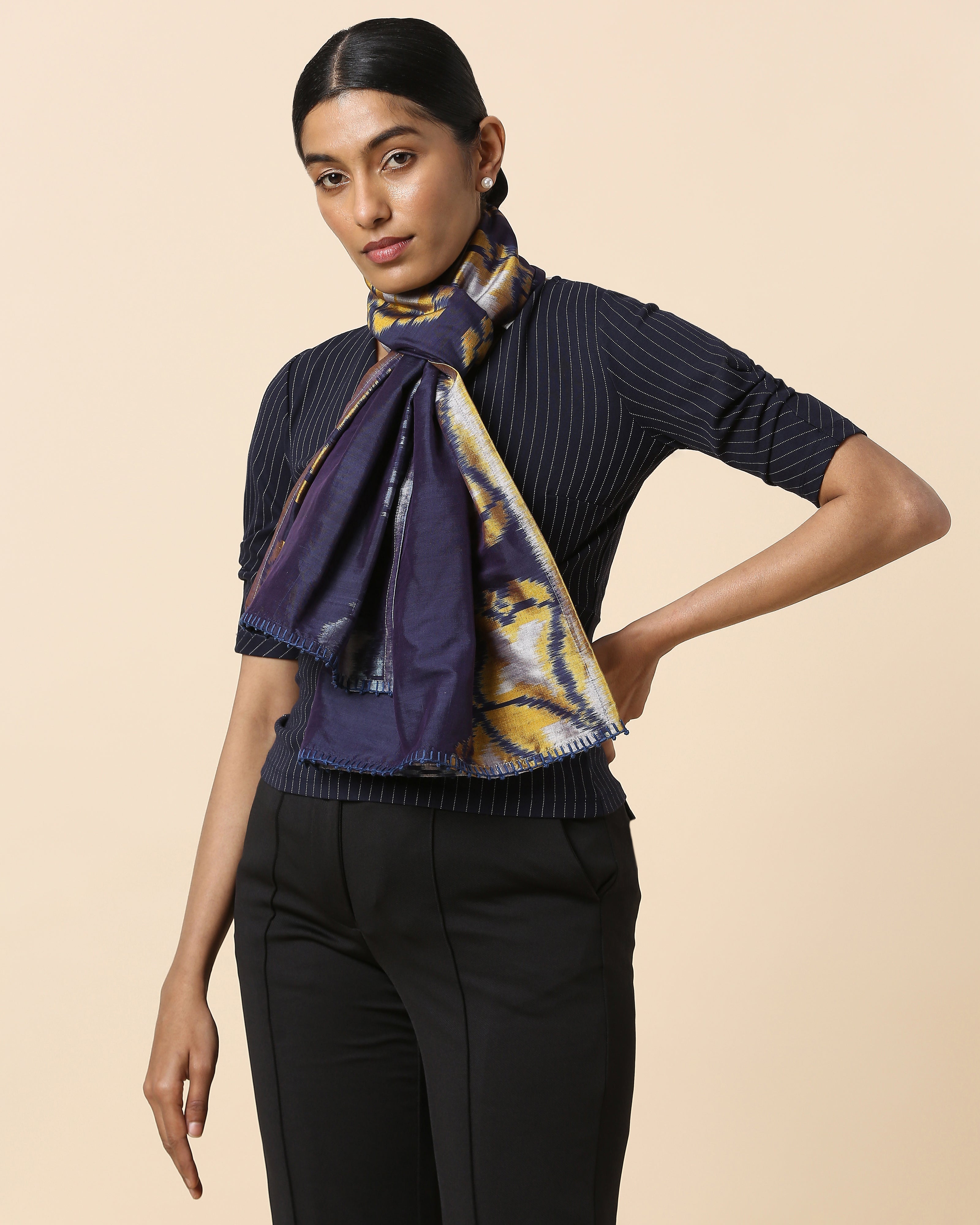 Jourdain Pochampally Weft Ikat Cotton Silk Stole