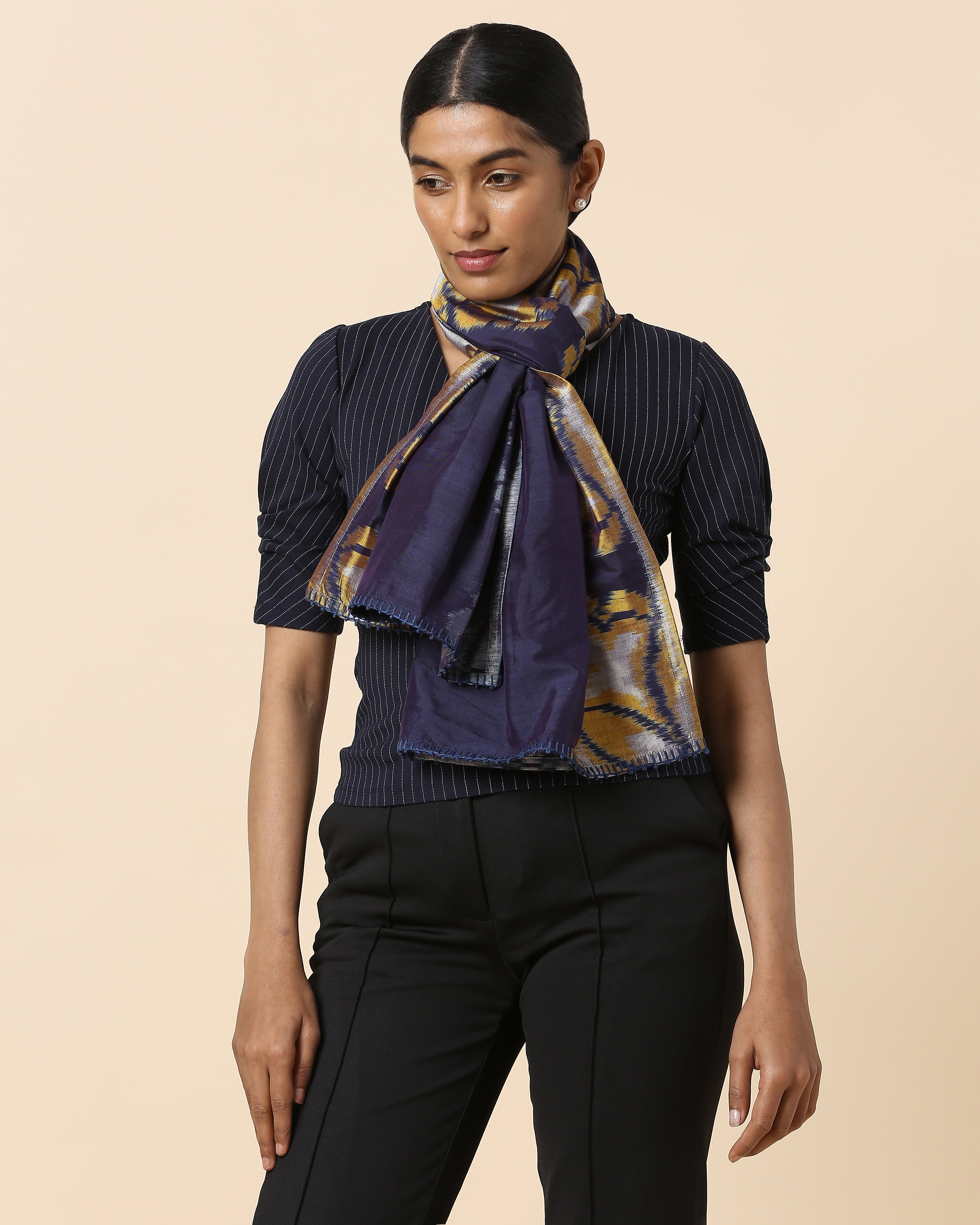 Jourdain Pochampally Weft Ikat Cotton Silk Stole