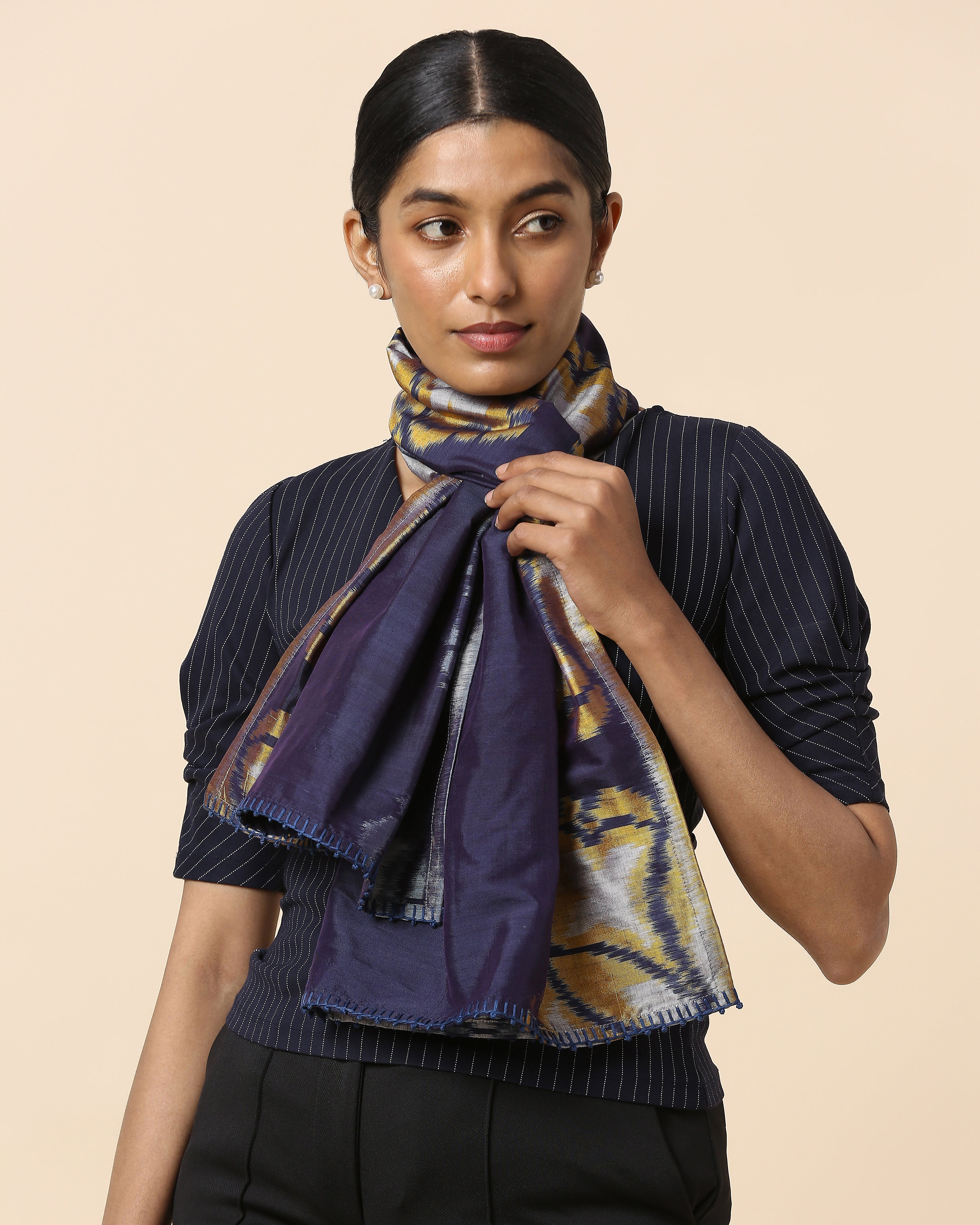 Jourdain Pochampally Weft Ikat Cotton Silk Stole