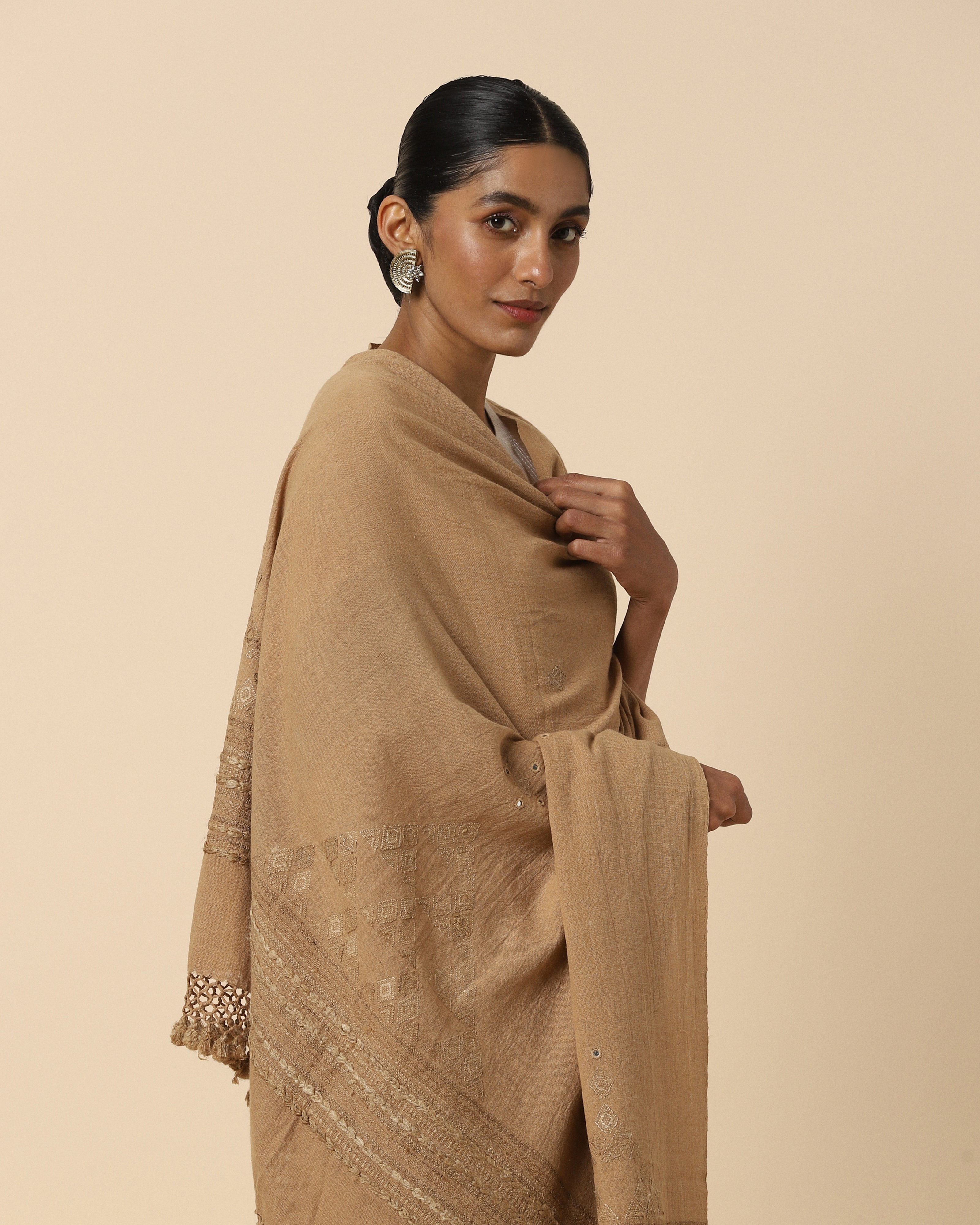 Garima Bhujodi Extra Weft Brown Cotton Dupatta