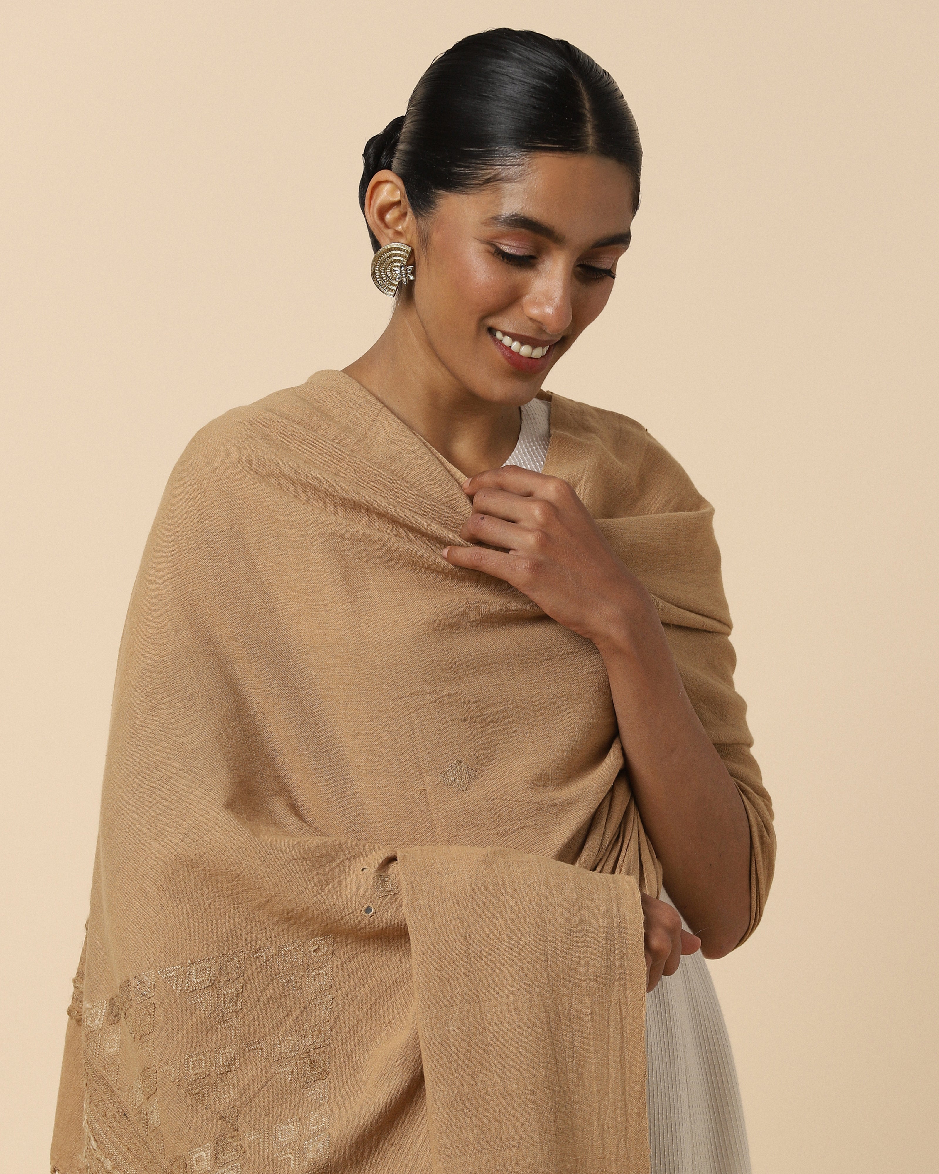 Garima Bhujodi Extra Weft Brown Cotton Dupatta