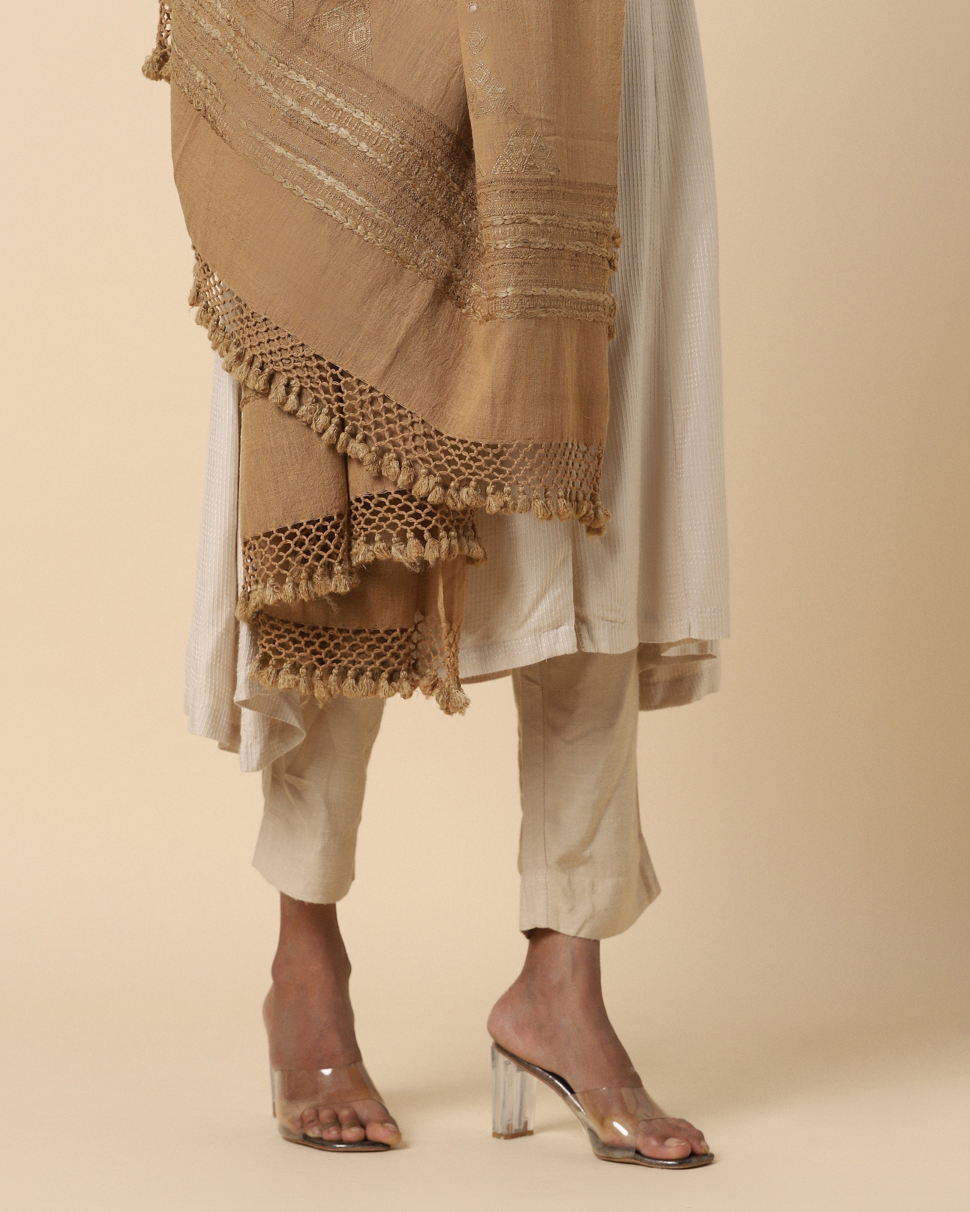 Garima Bhujodi Extra Weft Brown Cotton Dupatta