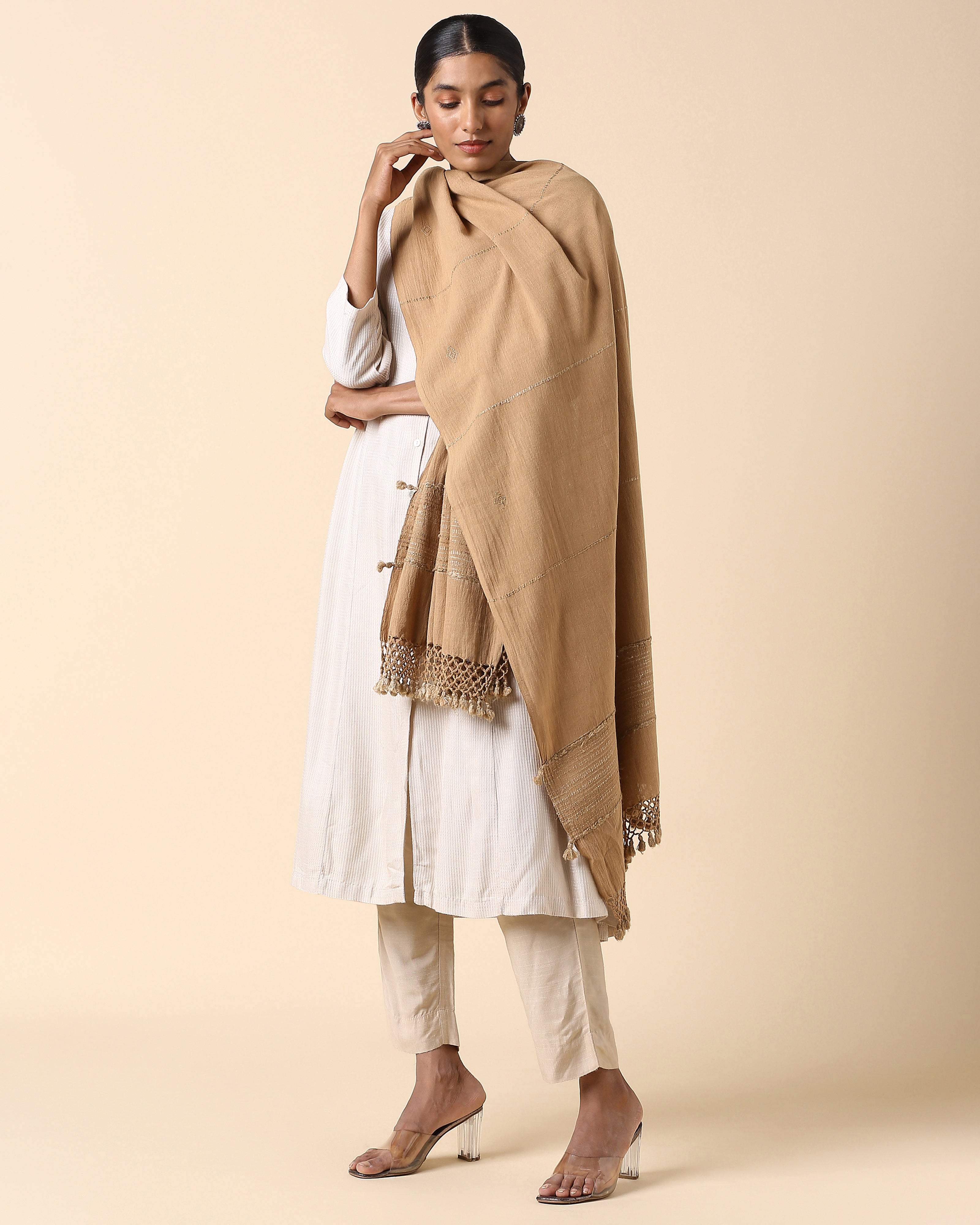 Hemika Bhujodi Extra Weft Brown Cotton Dupatta