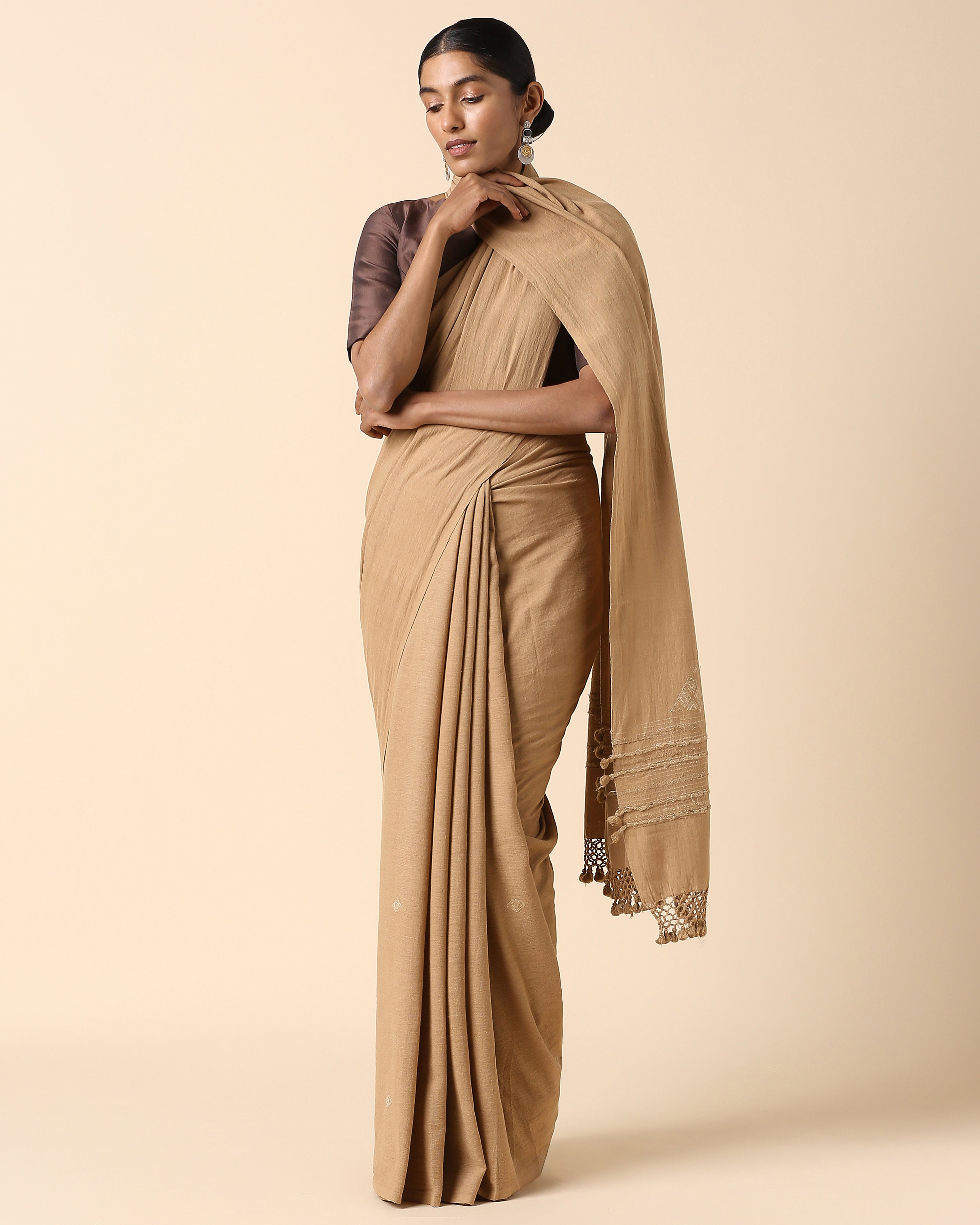 Garima Bhujodi Extra Weft Brown Cotton Saree