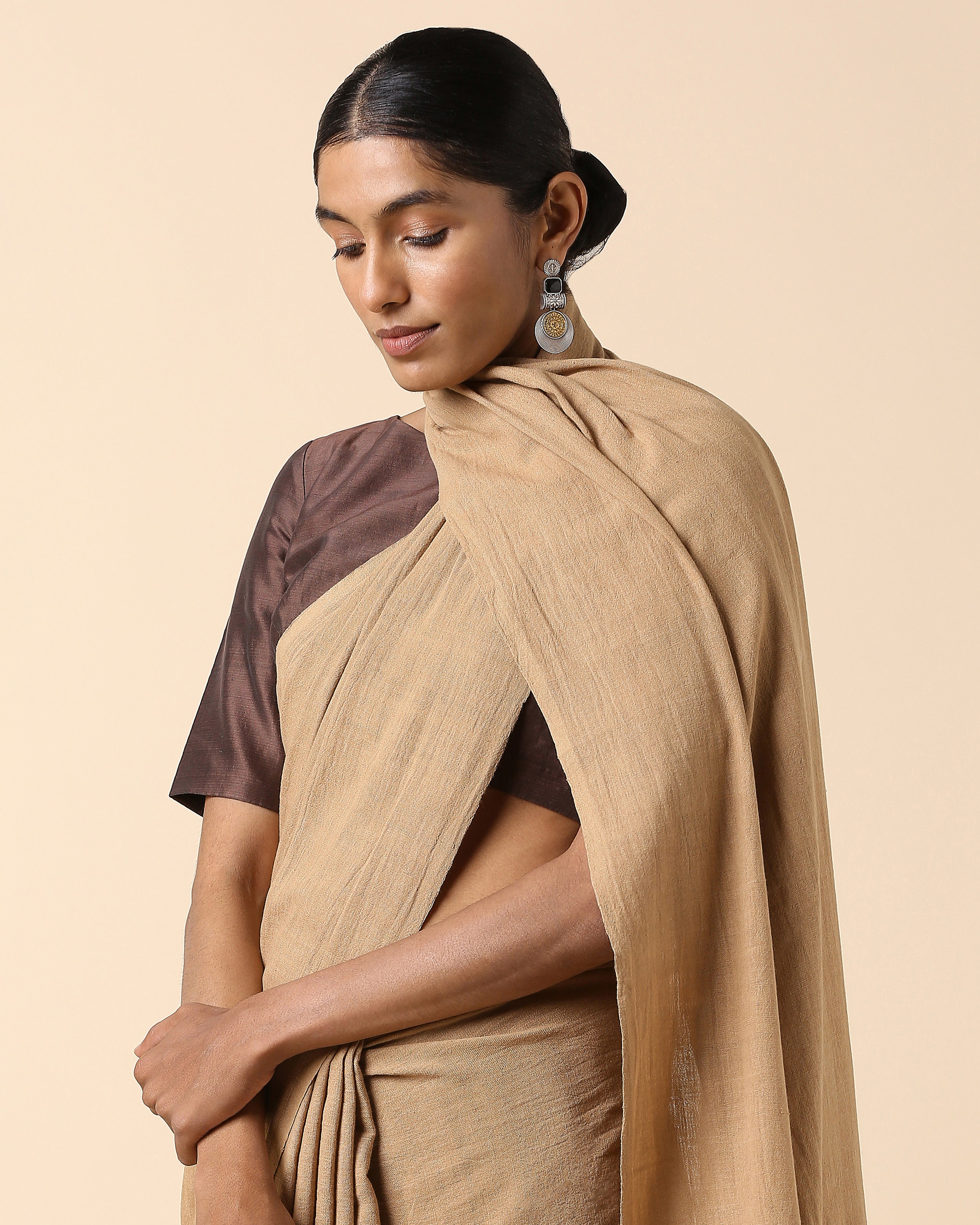 Garima Bhujodi Extra Weft Brown Cotton Saree