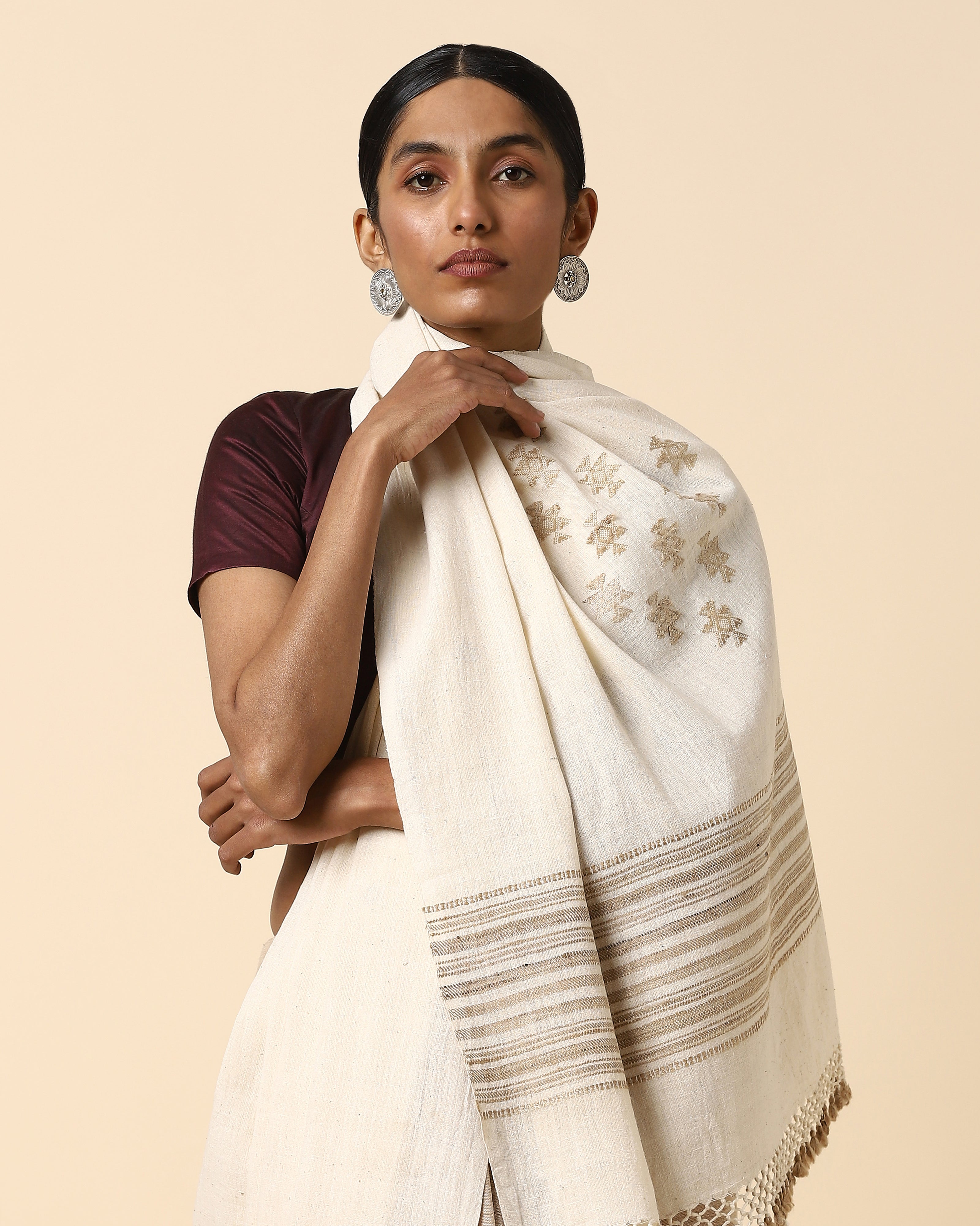 Nitisha Bhujodi Extra Weft Brown Cotton Saree