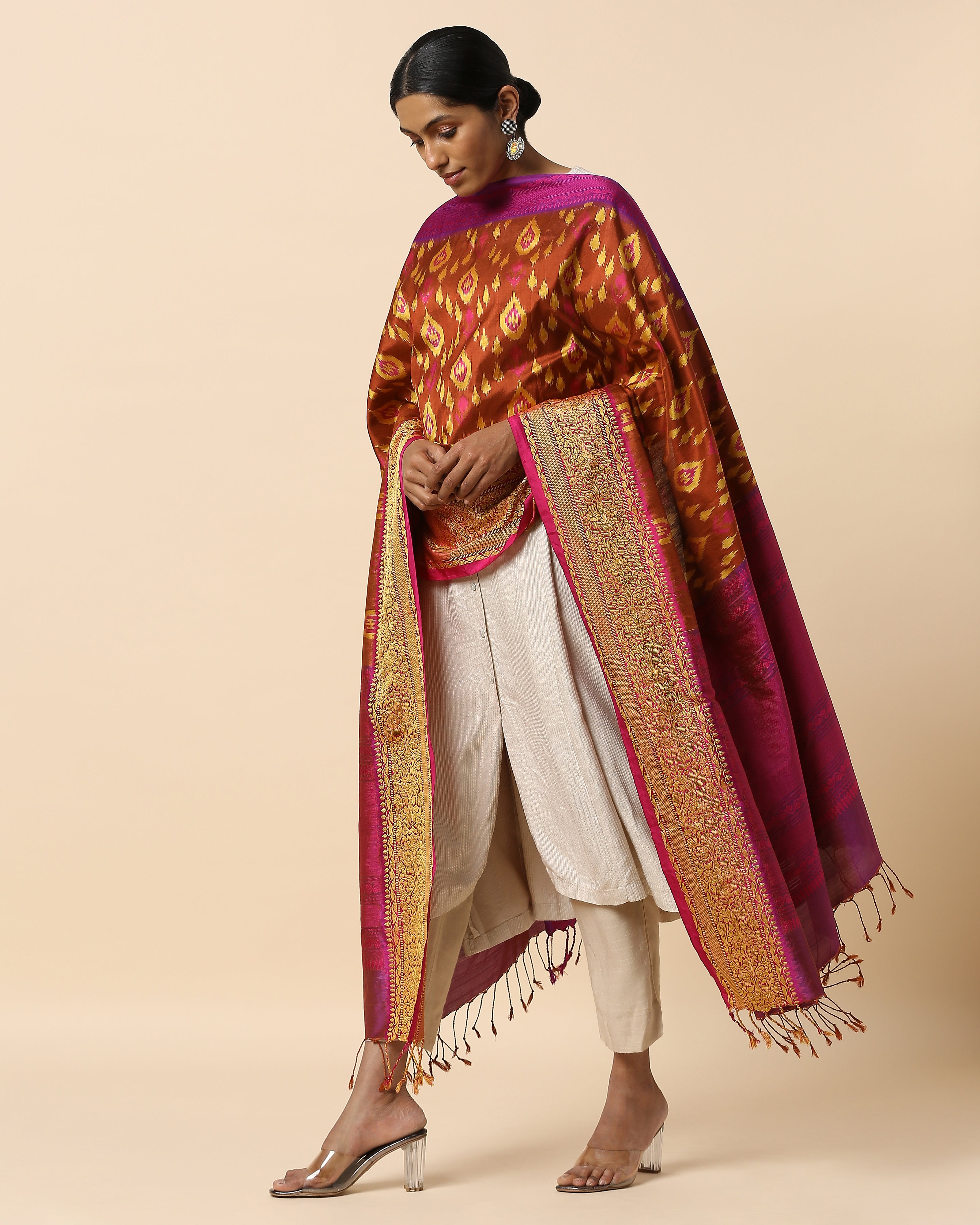 Aafia Pochampally Weft Ikat Silk Dupatta