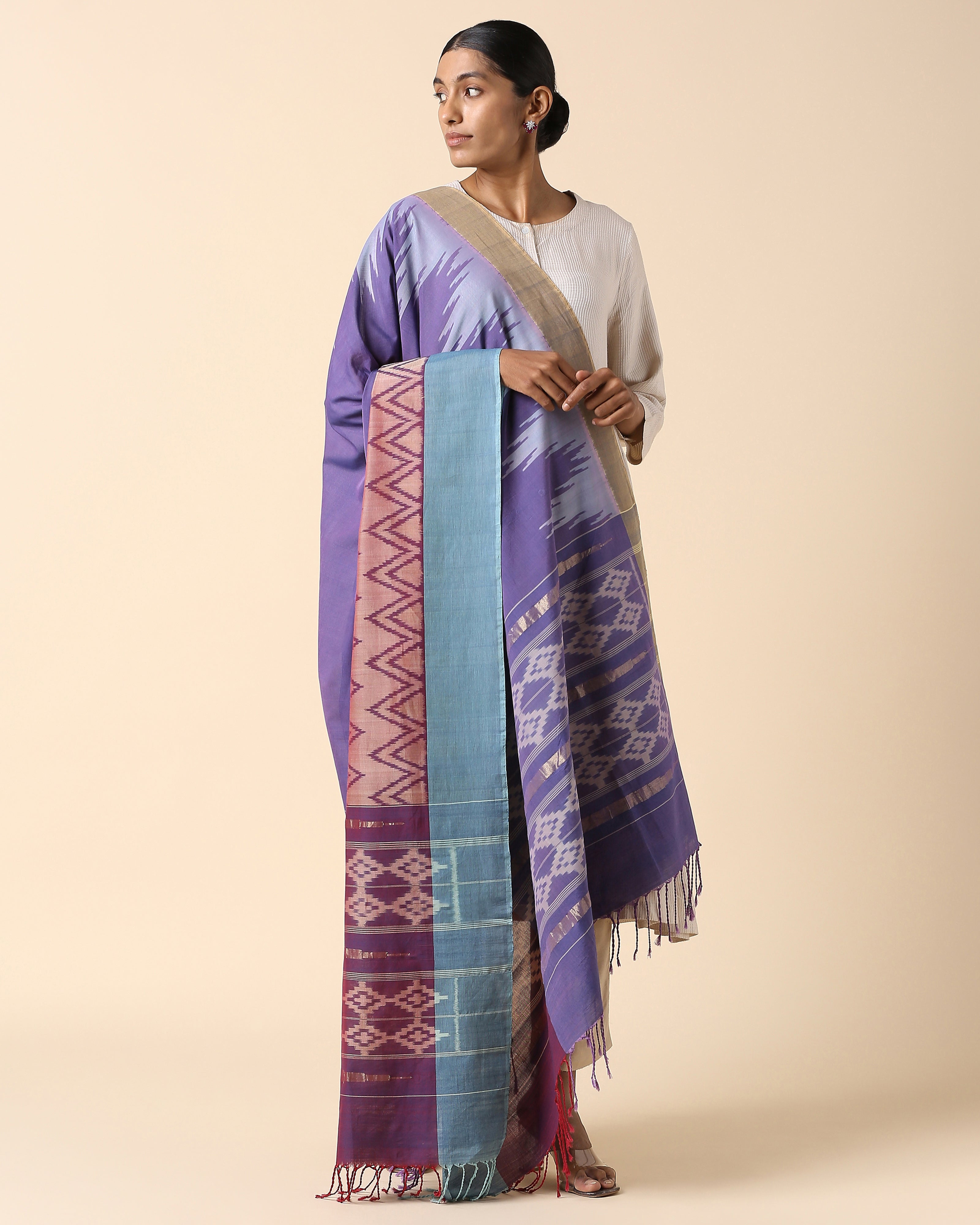 Shazfa Pochampally Weft Ikat Cotton Dupatta