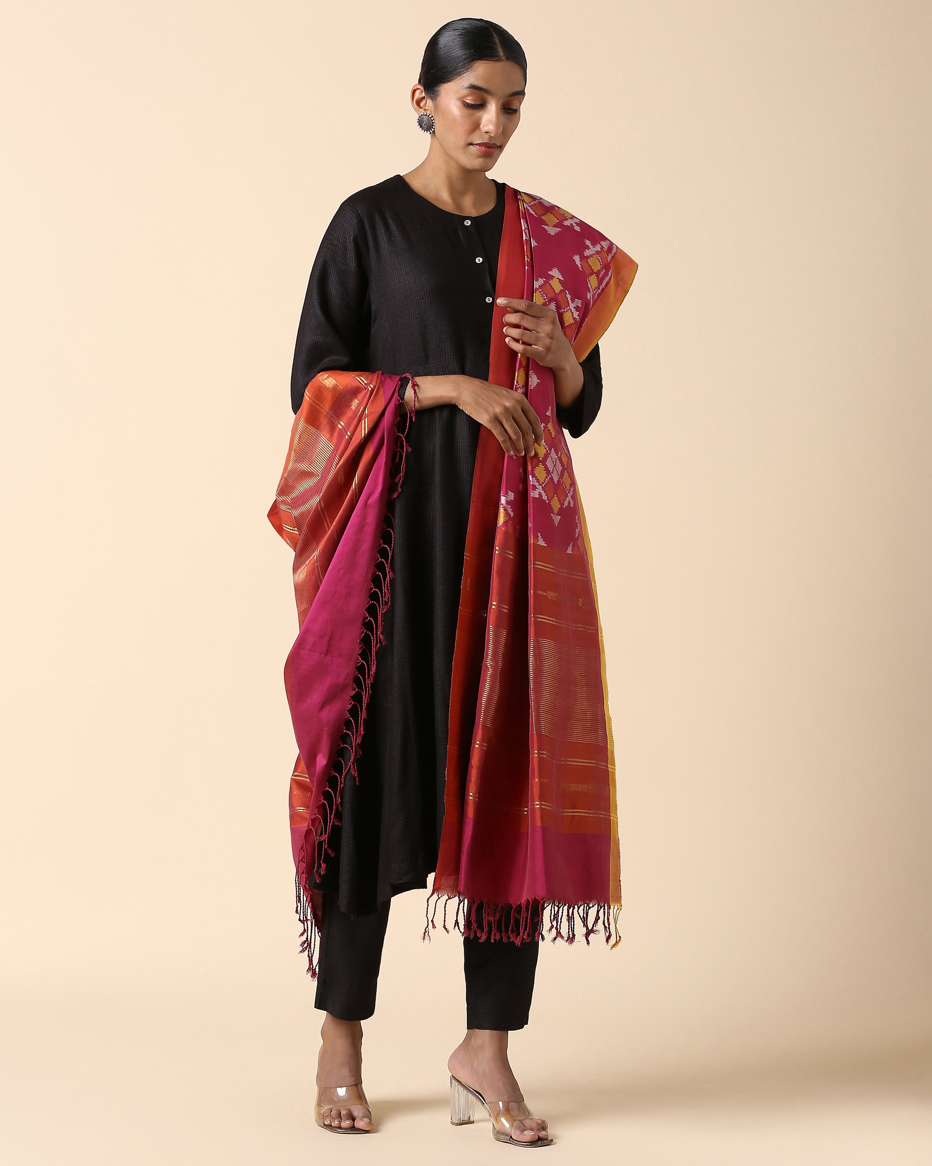 Nahara Pochampally Weft Ikat Cotton Silk Dupatta