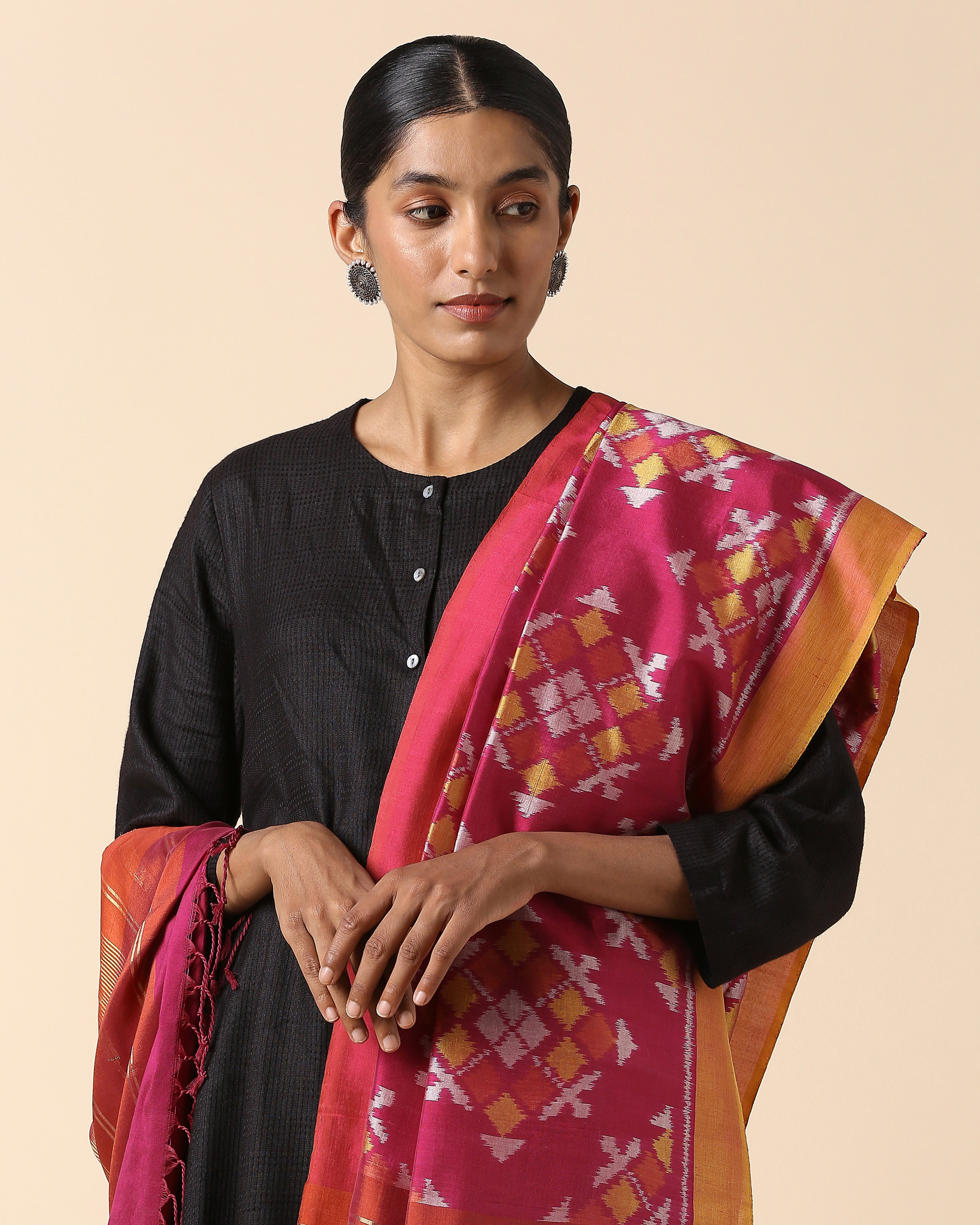 Nahara Pochampally Weft Ikat Cotton Silk Dupatta