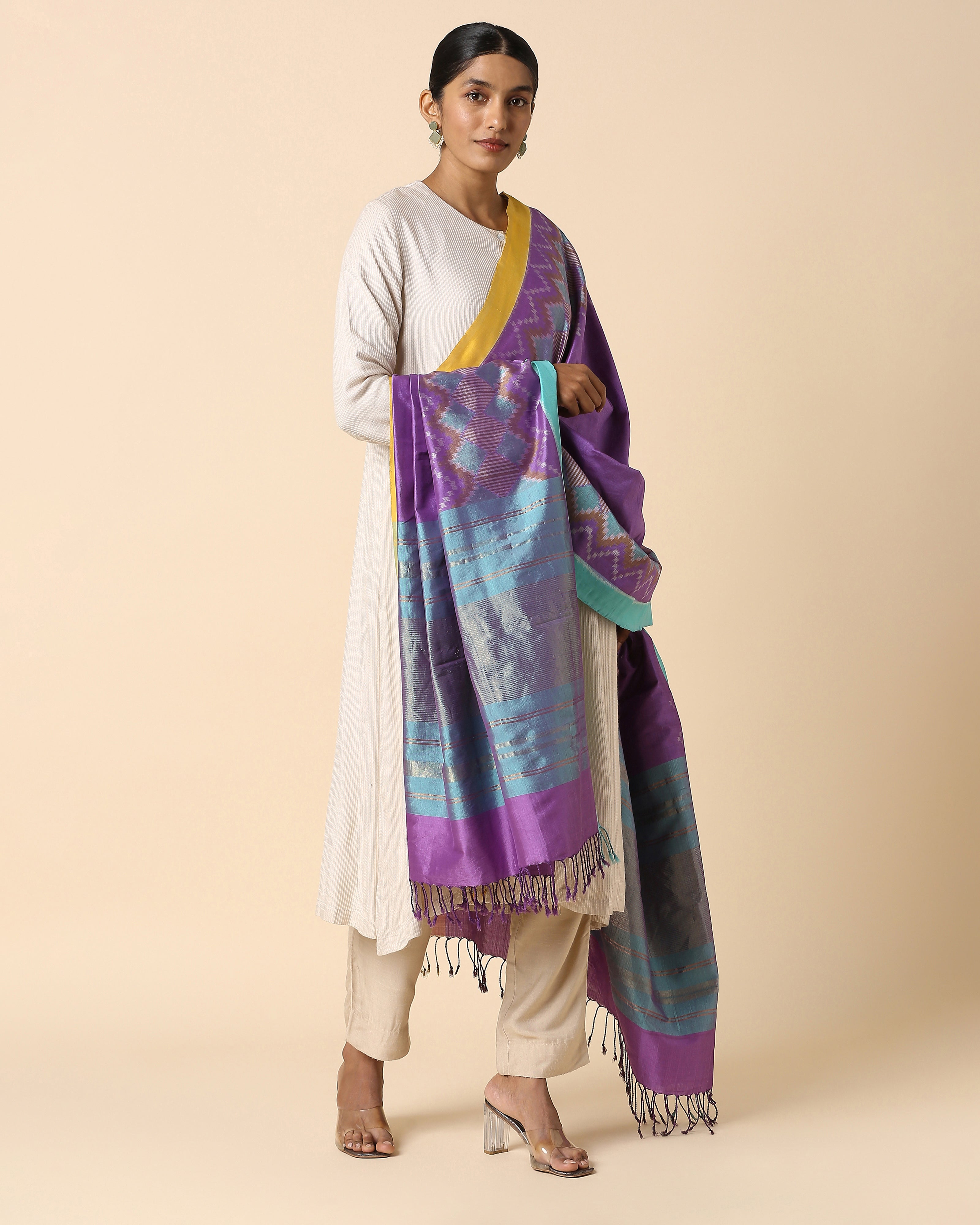 Namiah Pochampally Weft Ikat Cotton Silk Dupatta